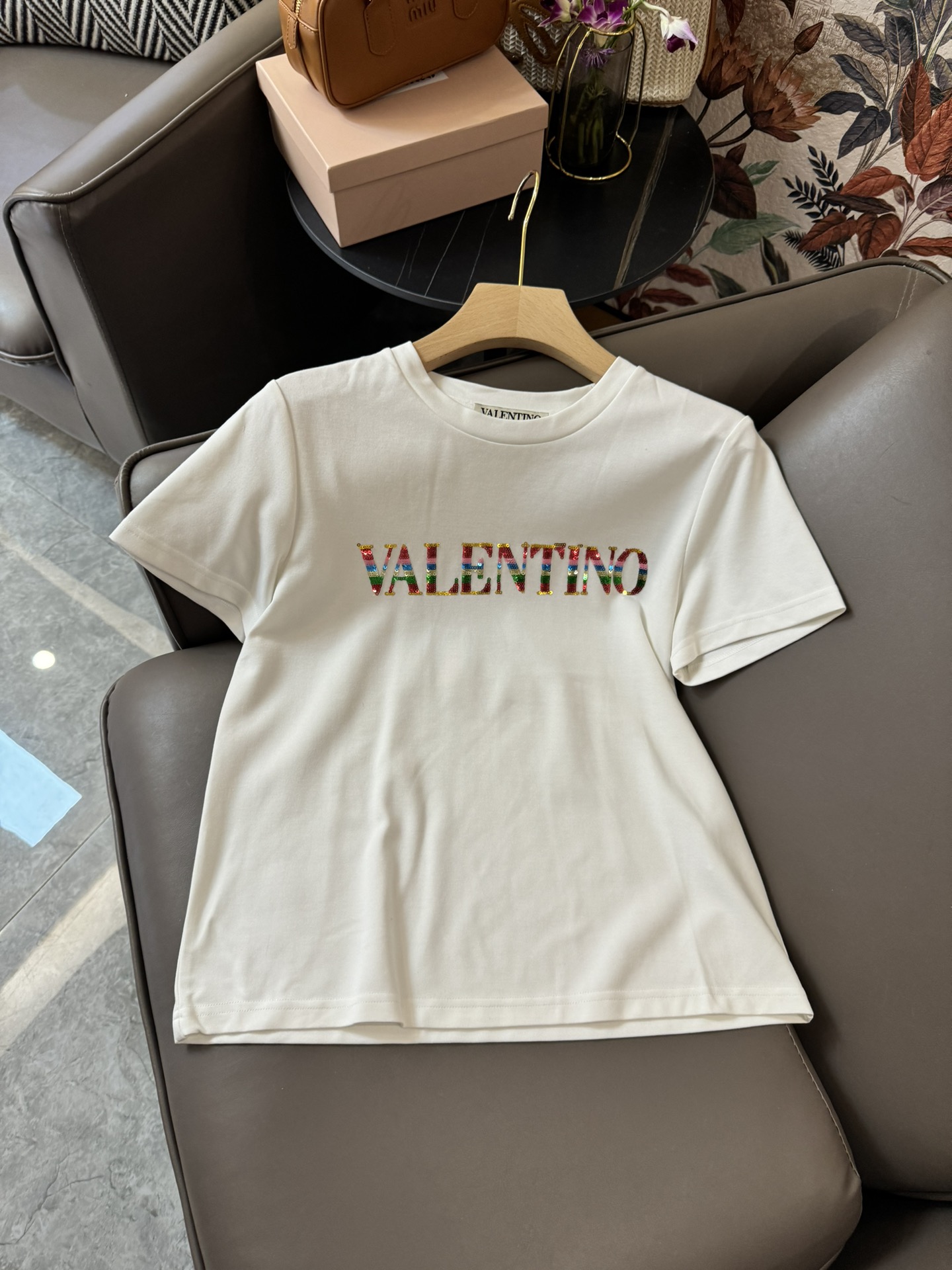 MQ24010#新款套装Valentino字母印花短袖T恤短裤套装SML