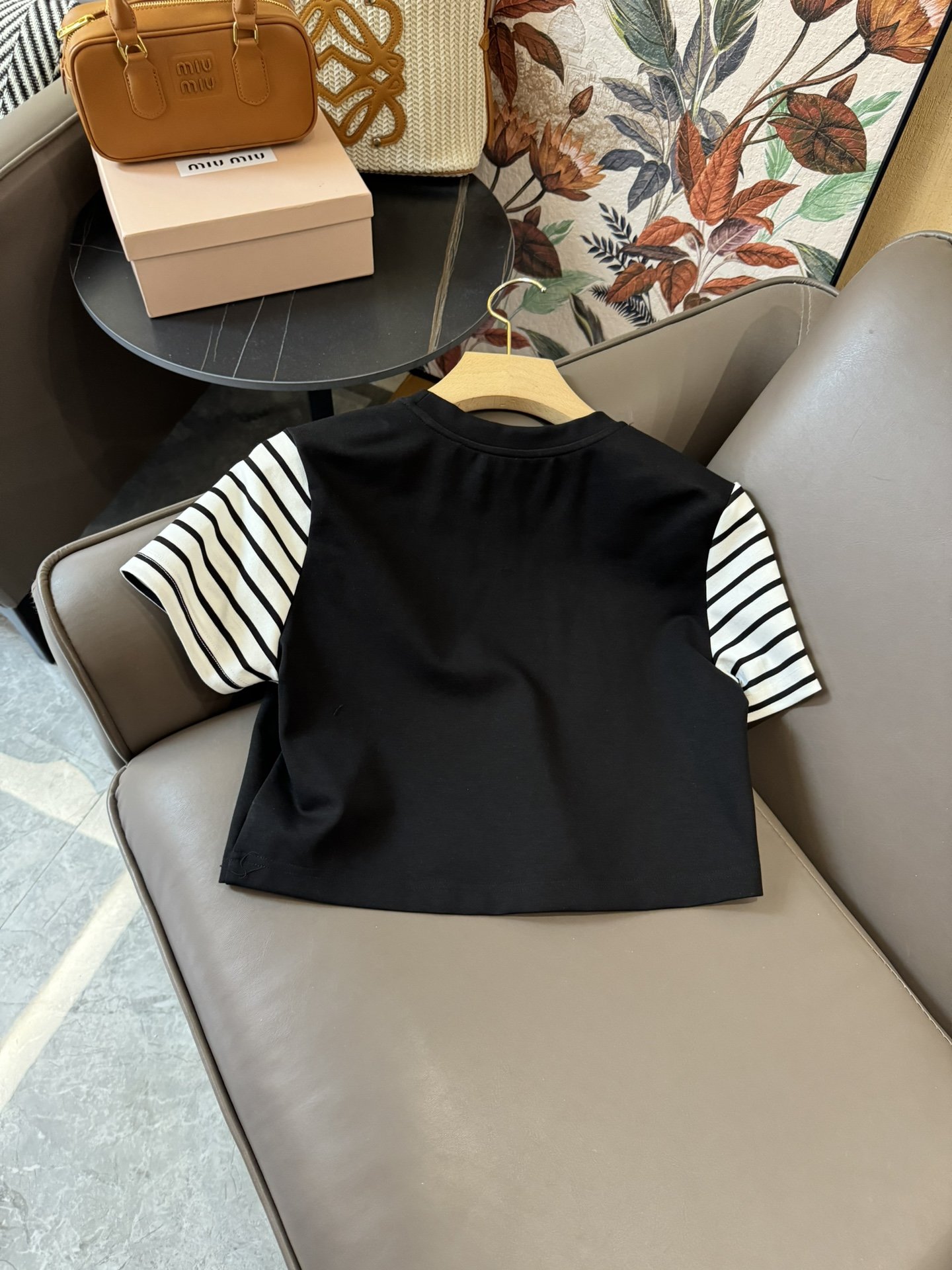 MQ24019#新款套装dior条纹袖短袖T恤上衣条纹鱼尾半裙套装黑色白色SML