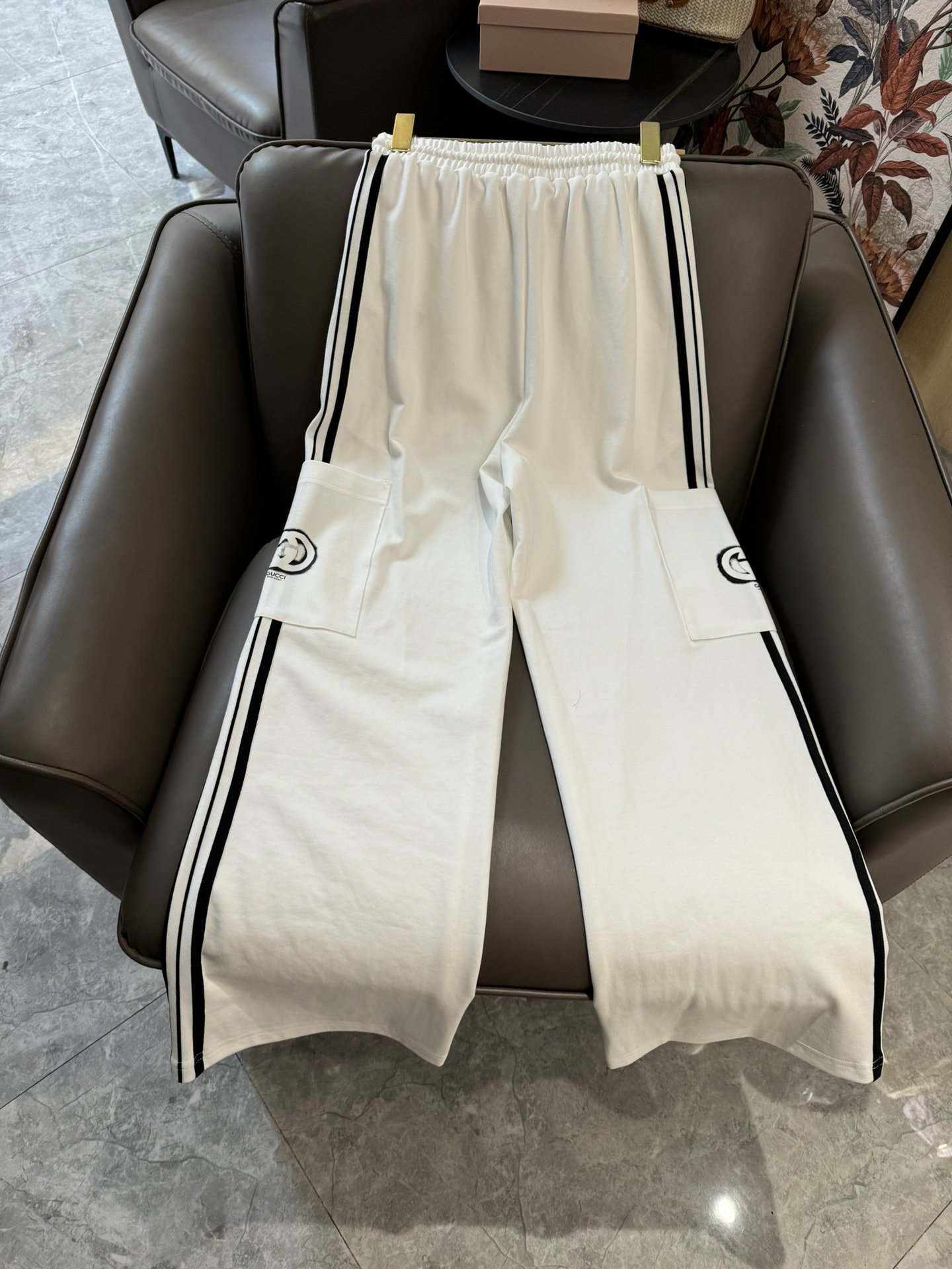 MQ24013#新款套装gucci绣字母短袖T恤上衣长裤休闲套装白色黑色SML