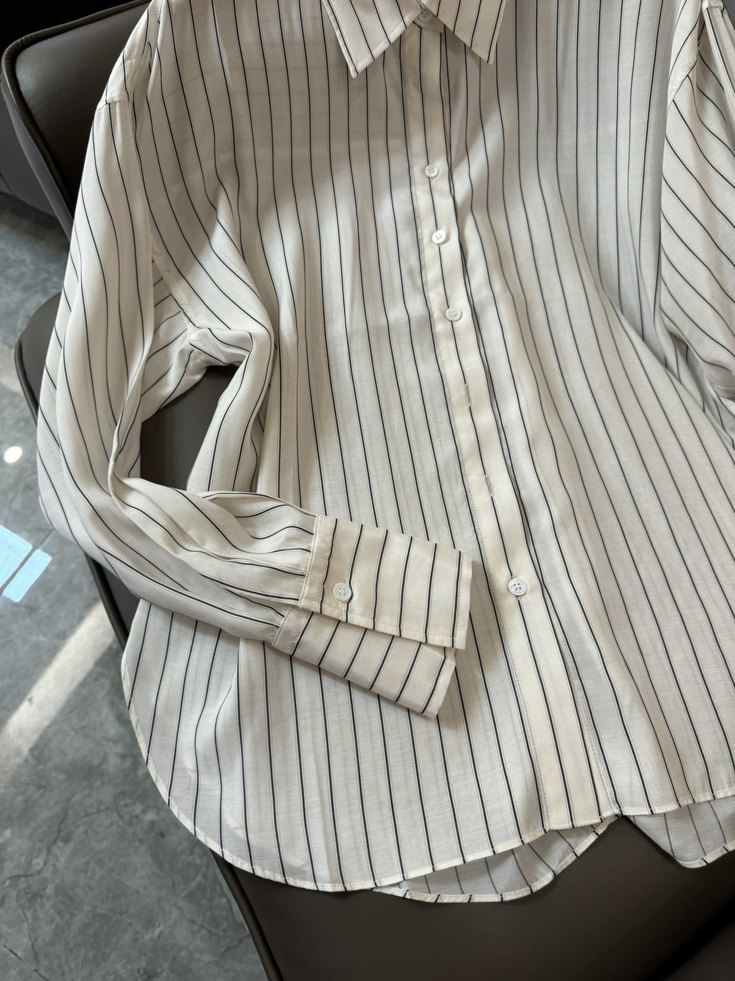 LZ028#新款衬衫BC条纹对格50%真丝全面定制长袖衬衫米色蓝色SML