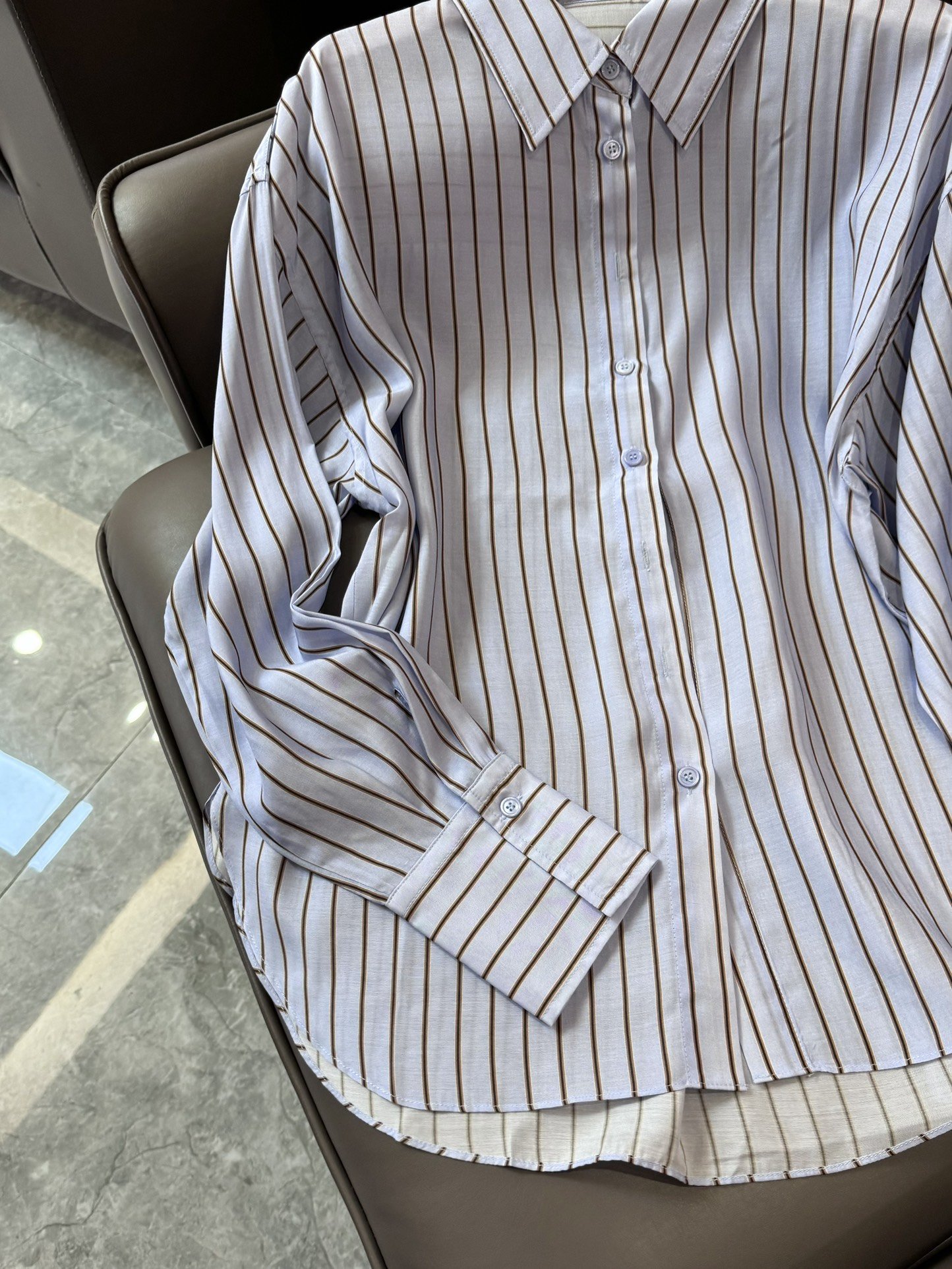 LZ028#新款衬衫BC条纹对格50%真丝全面定制长袖衬衫米色蓝色SML