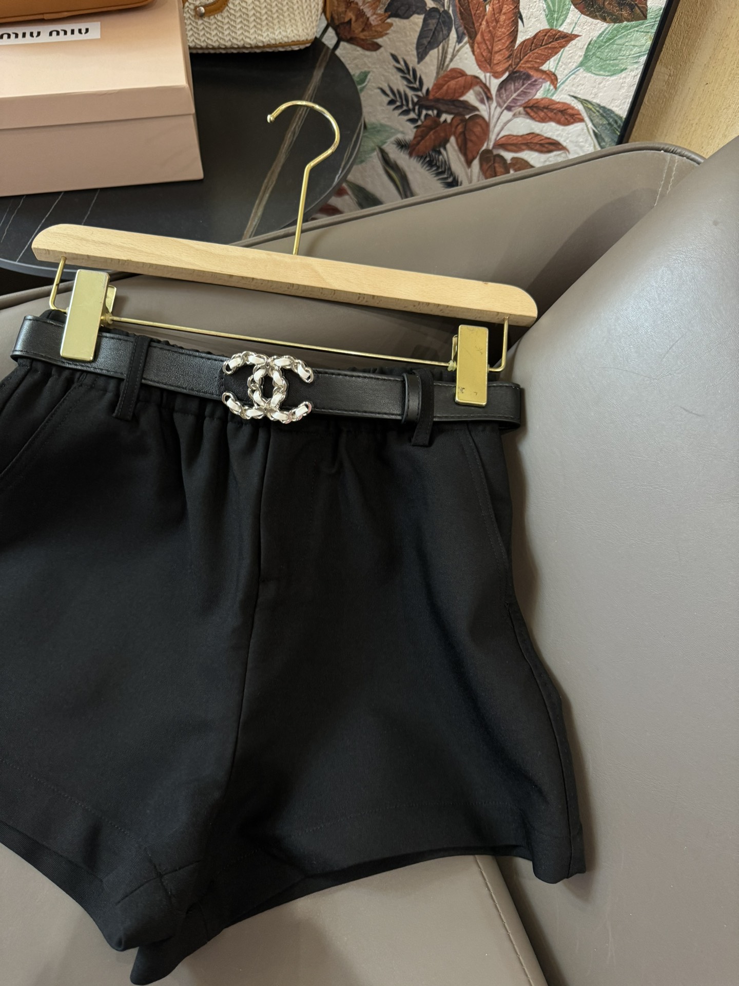 JM007#新款短裤Chanel配腰带甜妹必备款百搭短裤白色黑色SMLXL