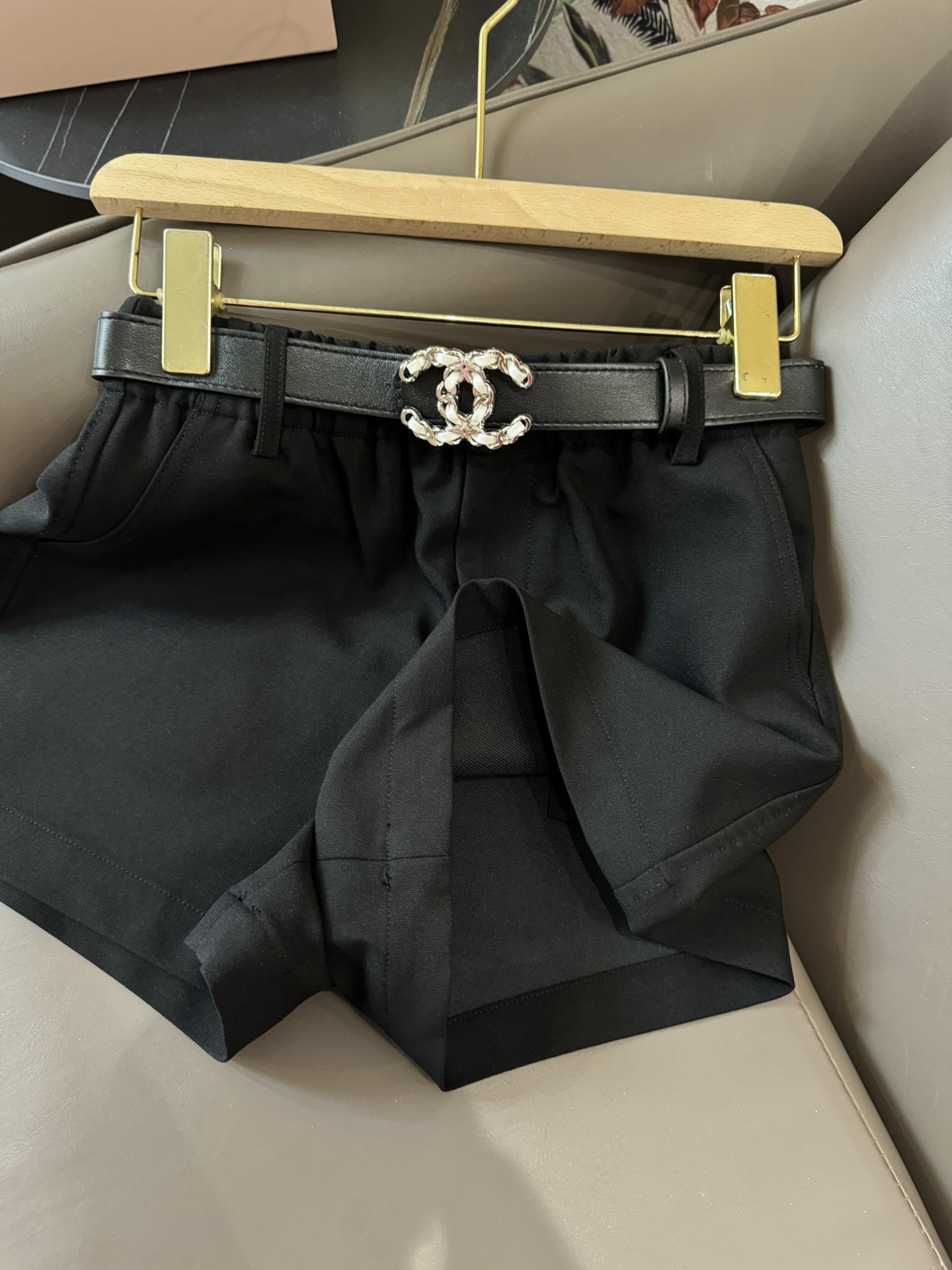 JM007#新款短裤Chanel配腰带甜妹必备款百搭短裤白色黑色SMLXL