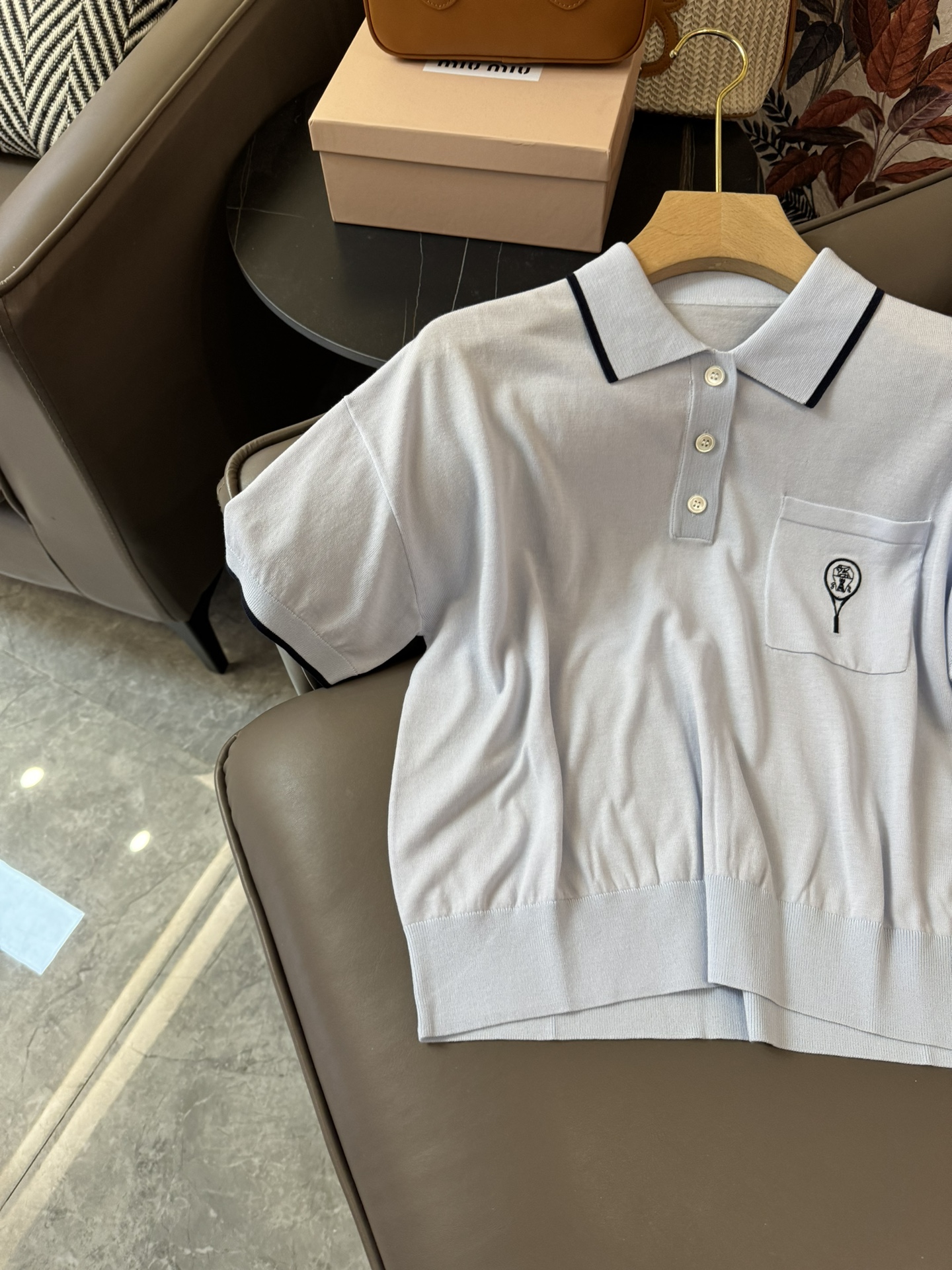 FBC011#新款套装BC棒球服系列天丝polo领短袖针织上衣天丝针织半裙套装白色蓝色浅灰色SML