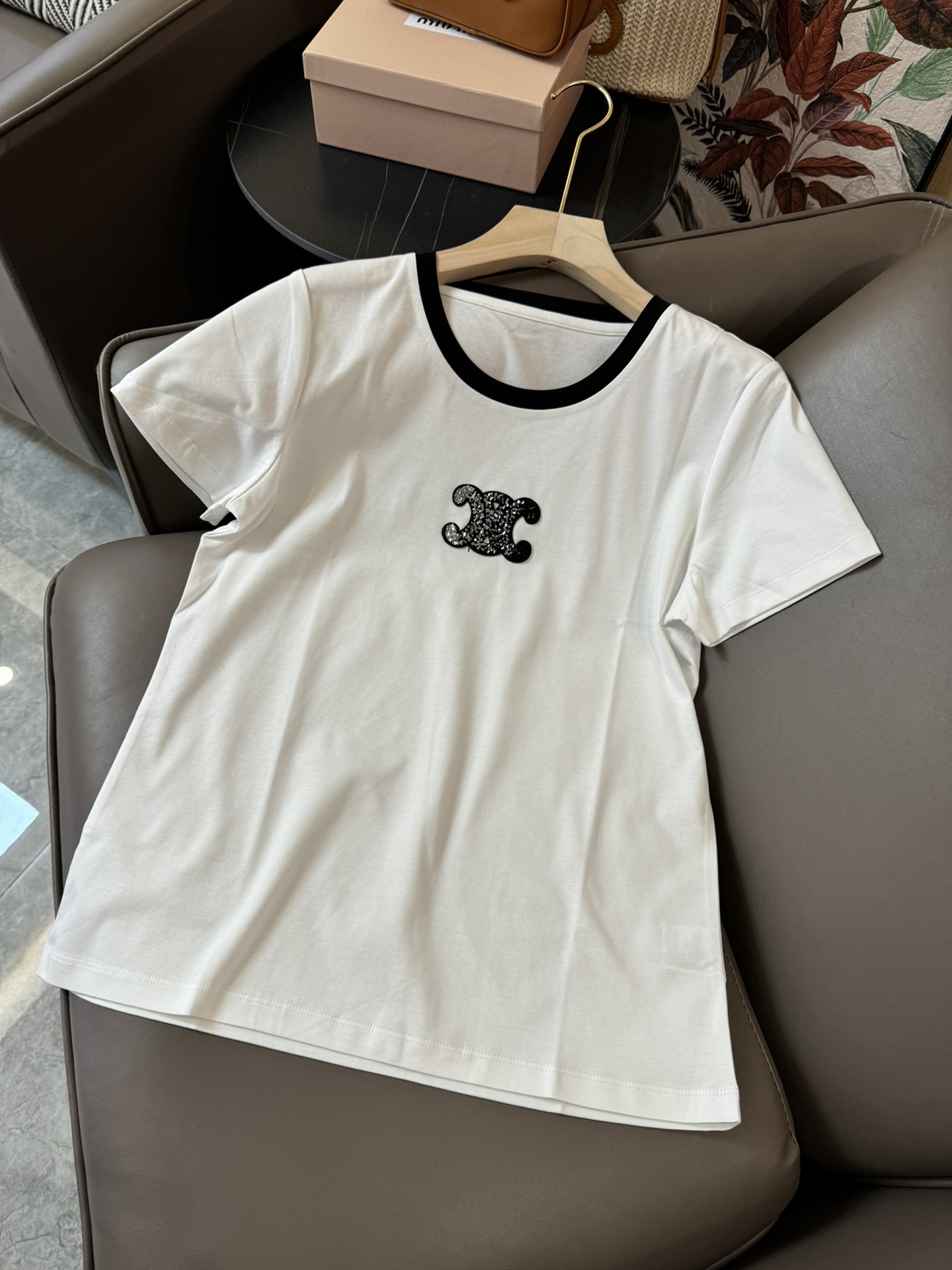 DG016#新款T恤celine凯旋门logo绣花修身款短袖T恤黑色白色MLXL