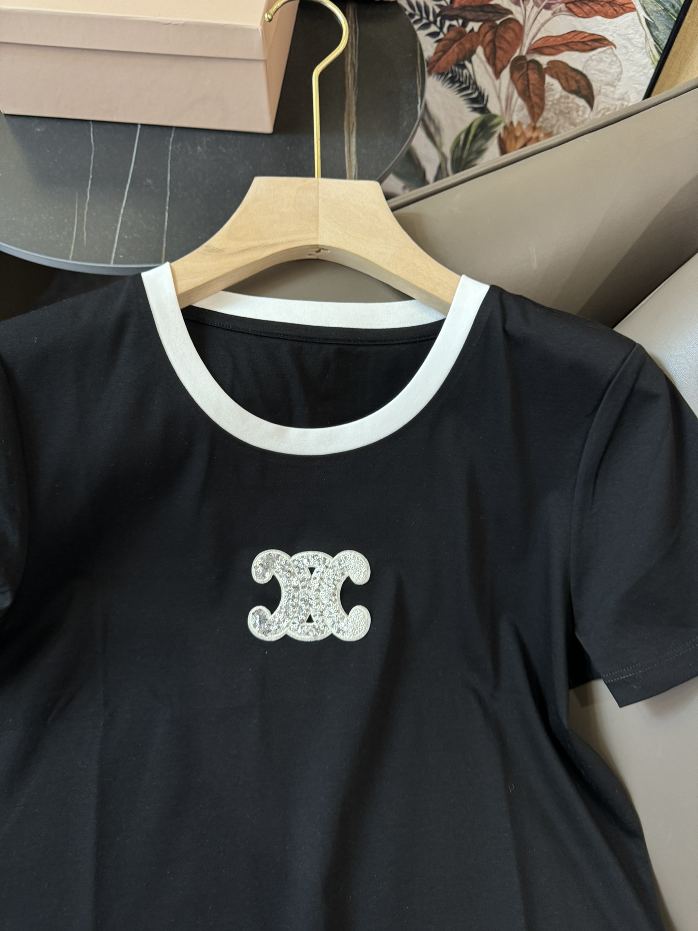 DG016#新款T恤celine凯旋门logo绣花修身款短袖T恤黑色白色MLXL