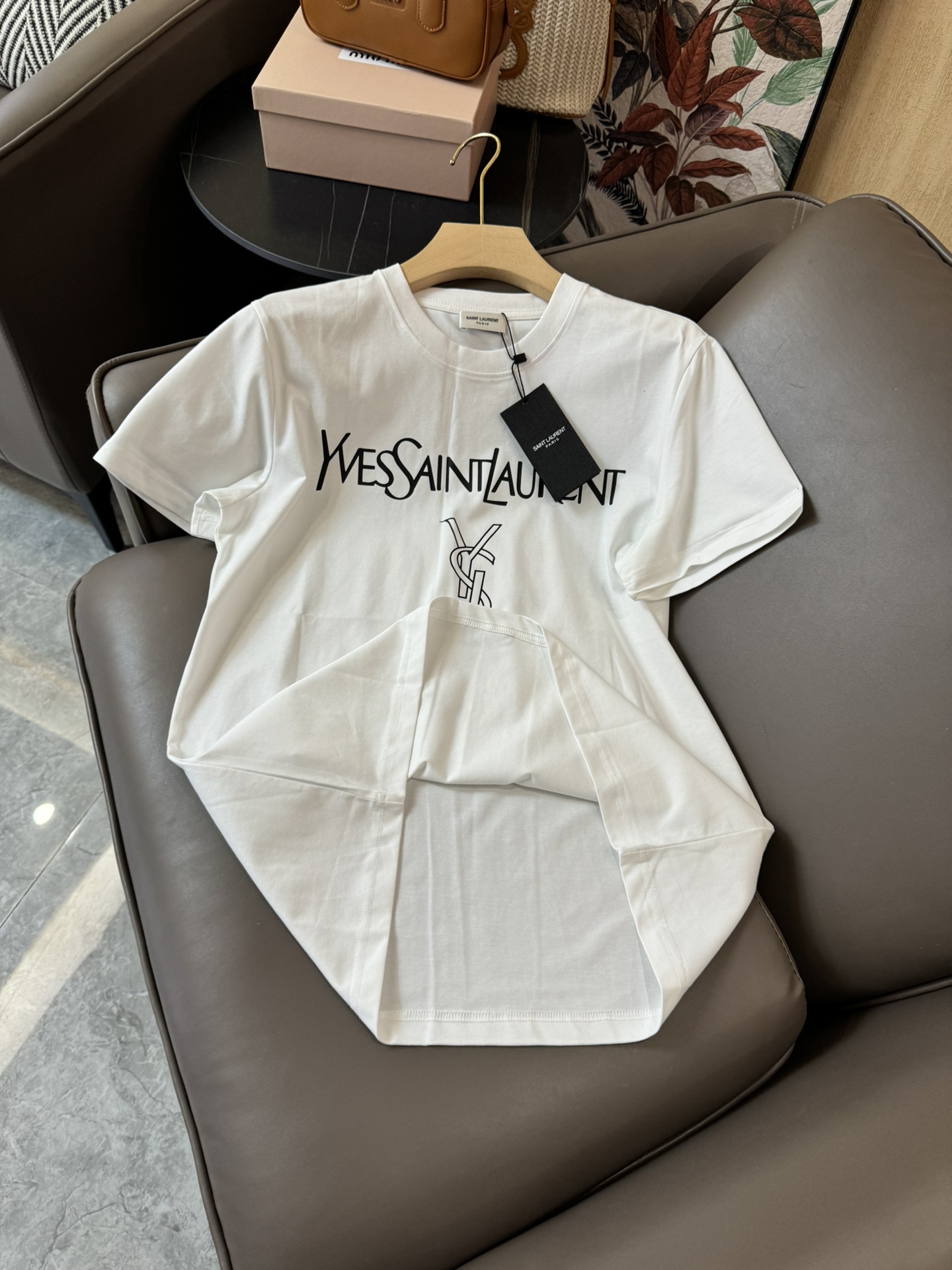 YJ050#新款T恤YSLlogo印花宽松短袖T恤黑色白色SML