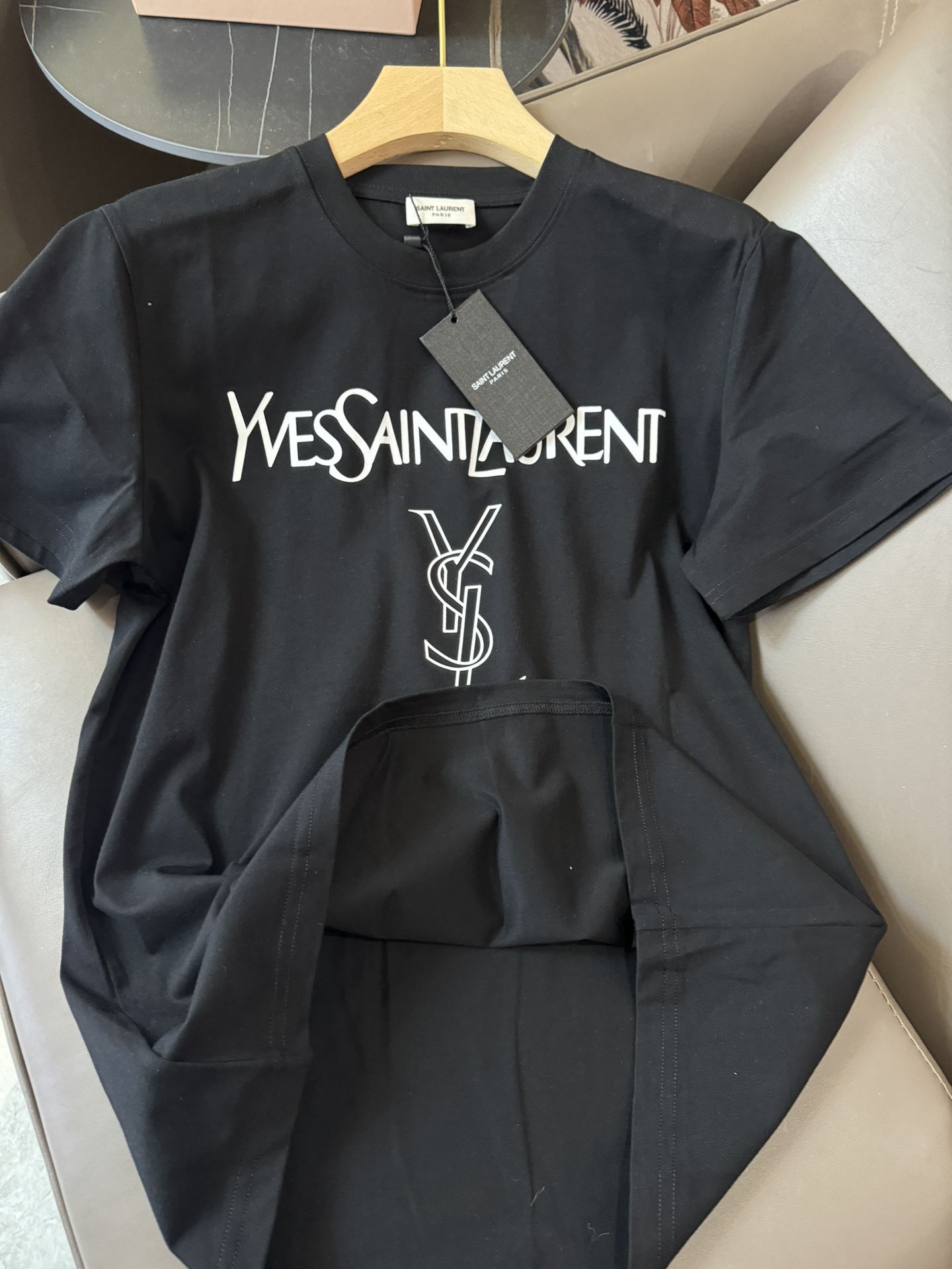 YJ050#新款T恤YSLlogo印花宽松短袖T恤黑色白色SML