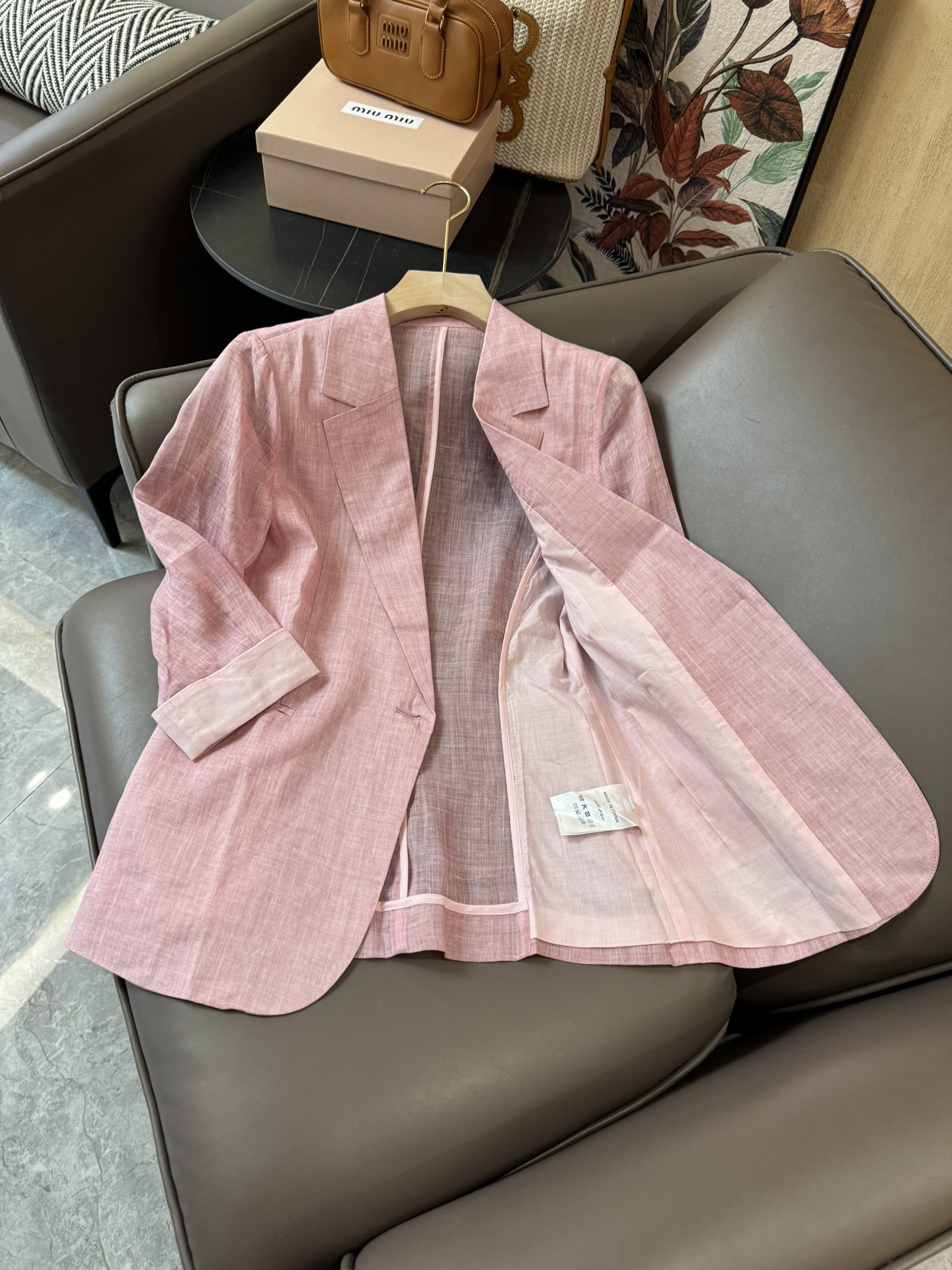 YJ056#西装小外套%亚麻七分袖一粒扣西装外套白色粉色SMLXL