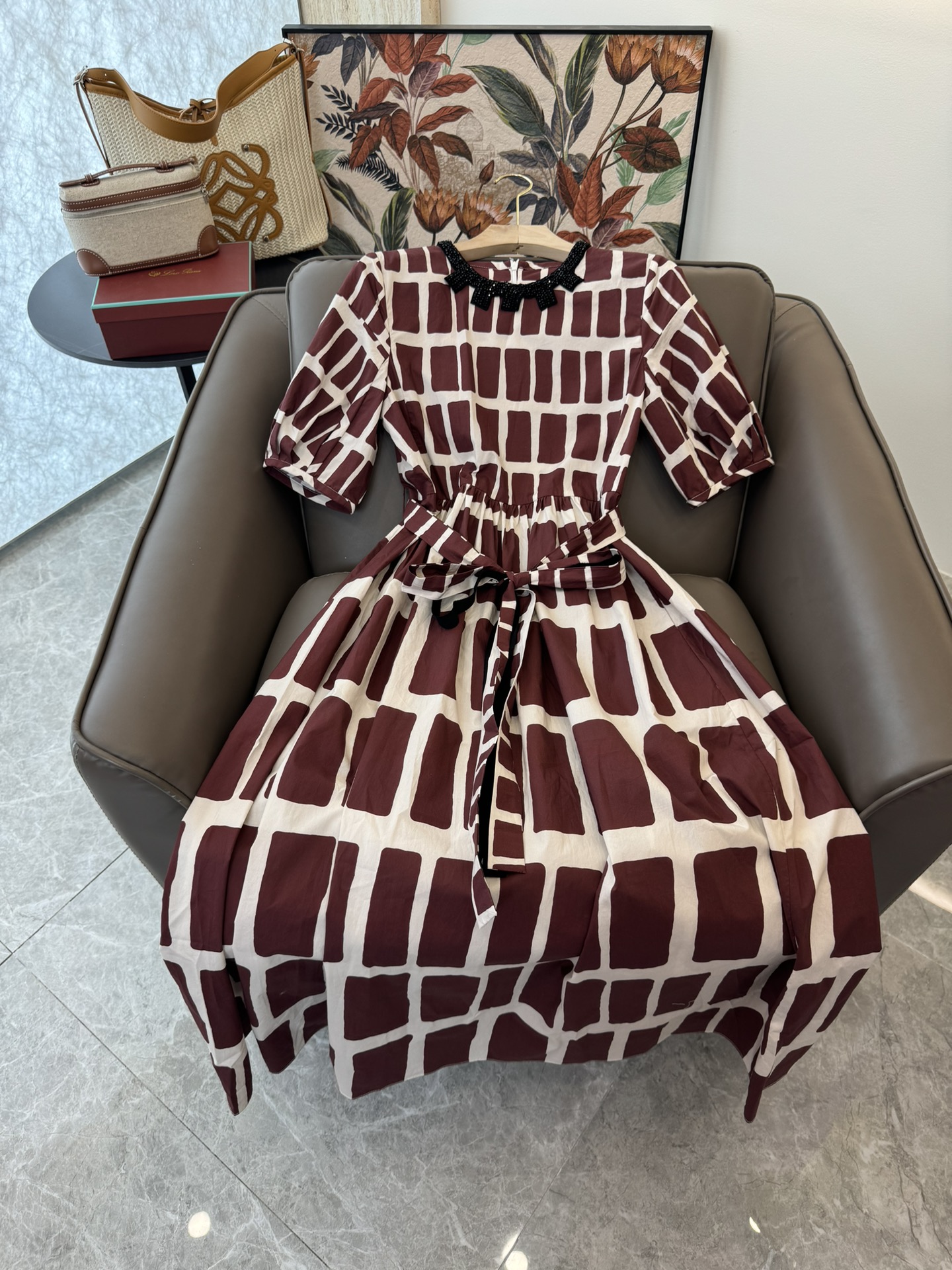 BS375#新款连衣裙。
Max Mara 最新印花 短袖钉珠 几何纹印花棉料连衣裙 红色 SMLXL