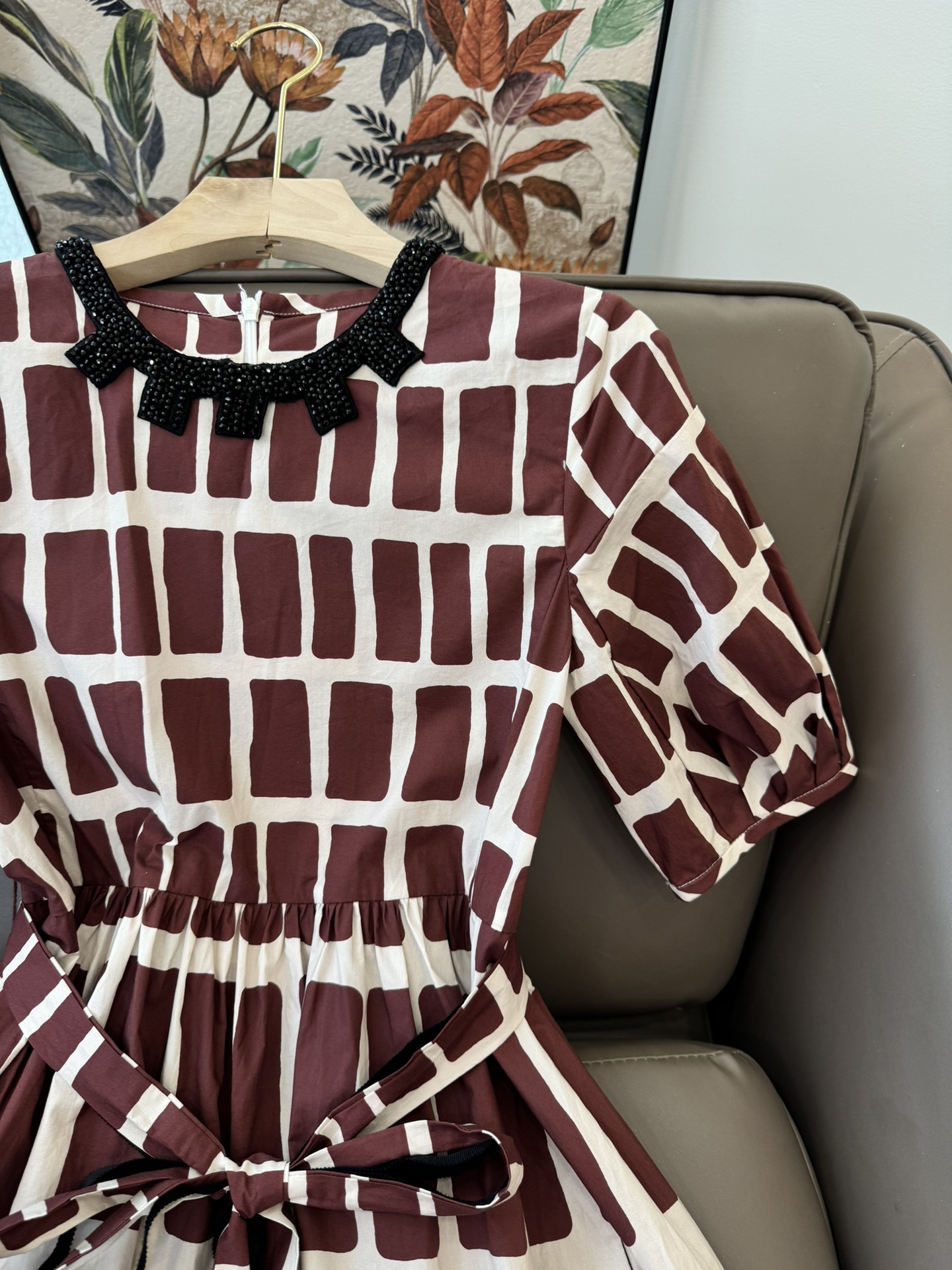 BS375#新款连衣裙。
Max Mara 最新印花 短袖钉珠 几何纹印花棉料连衣裙 红色 SMLXL