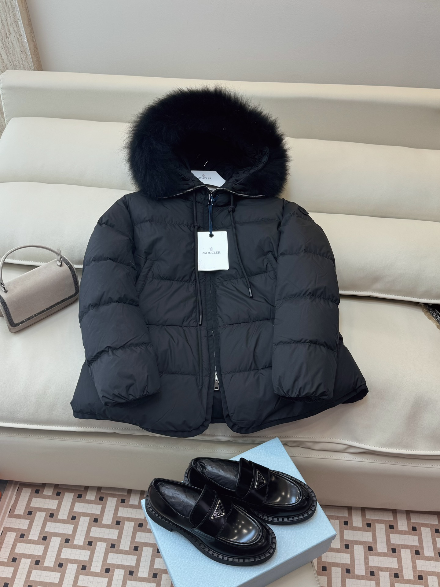 MN012#新款羽绒服白雪公主moncler90%白鹅绒羊羔毛领羽绒服黑色白色0-1-2