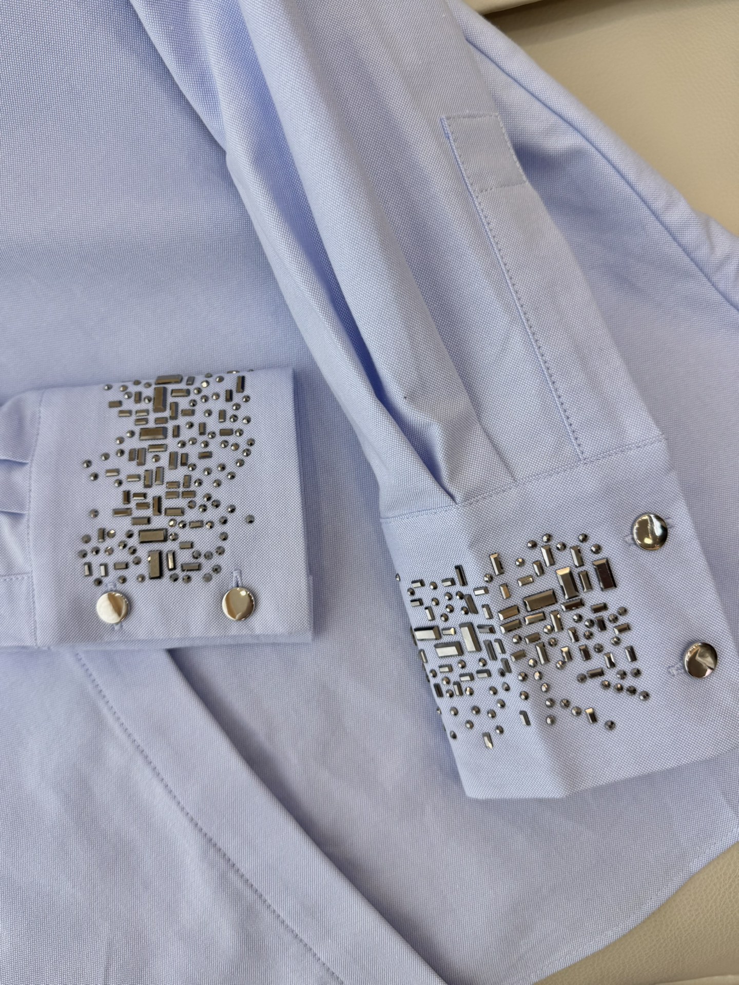 BS0577#新款衬衫💕Max mara 烫钻袖口 长袖精梳棉衬衫 蓝色 白色SMLXL