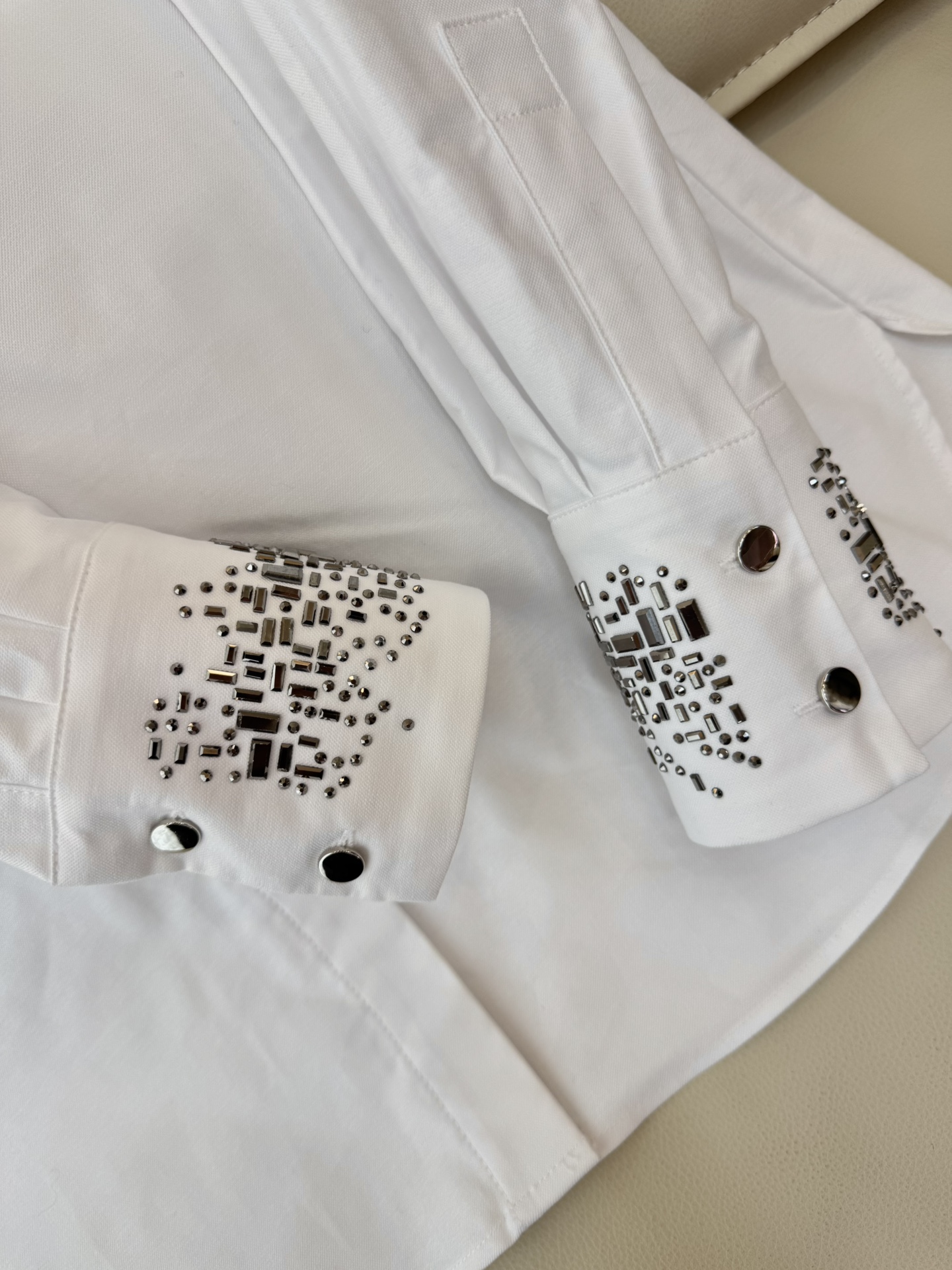 BS0577#新款衬衫💕Max mara 烫钻袖口 长袖精梳棉衬衫 蓝色 白色SMLXL