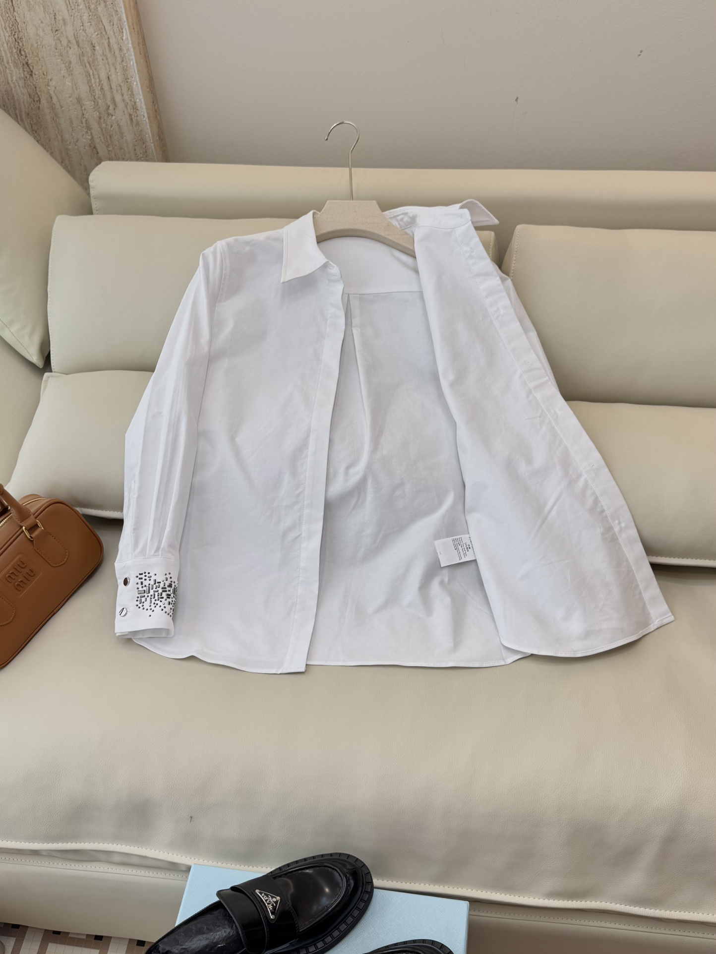 BS0577#新款衬衫💕Max mara 烫钻袖口 长袖精梳棉衬衫 蓝色 白色SMLXL