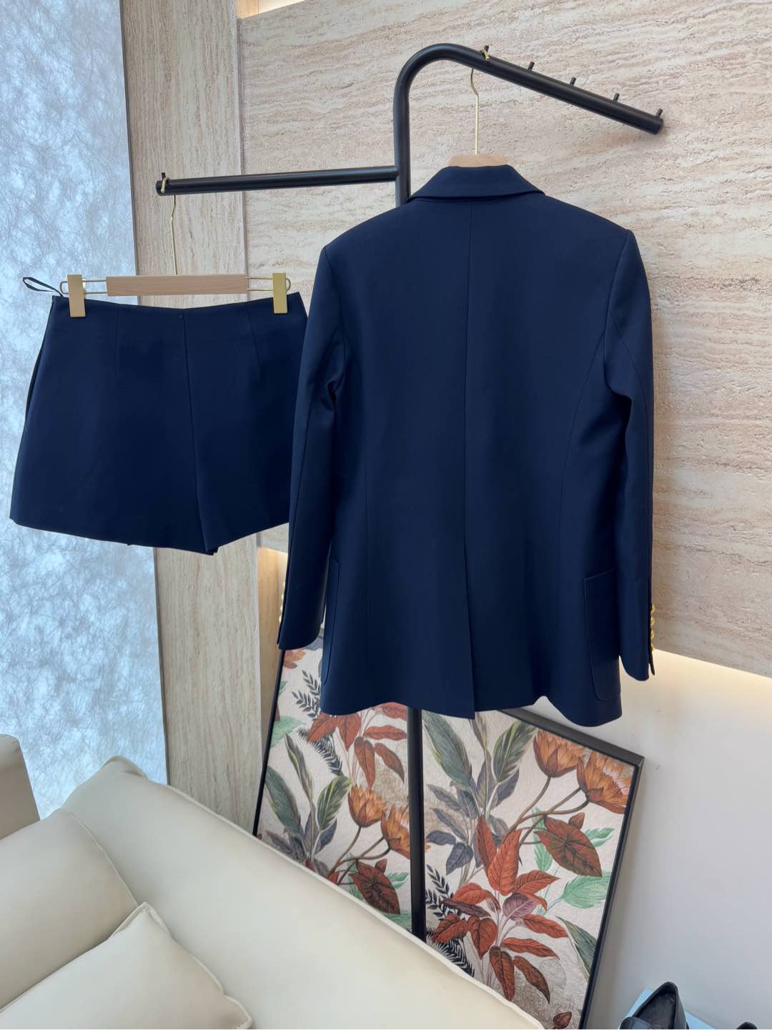 XZ079#新款套装🌾Val 家金线绣花字母 50%羊毛西装外套➕半裙套装 黑色 藏青色 SMLXL