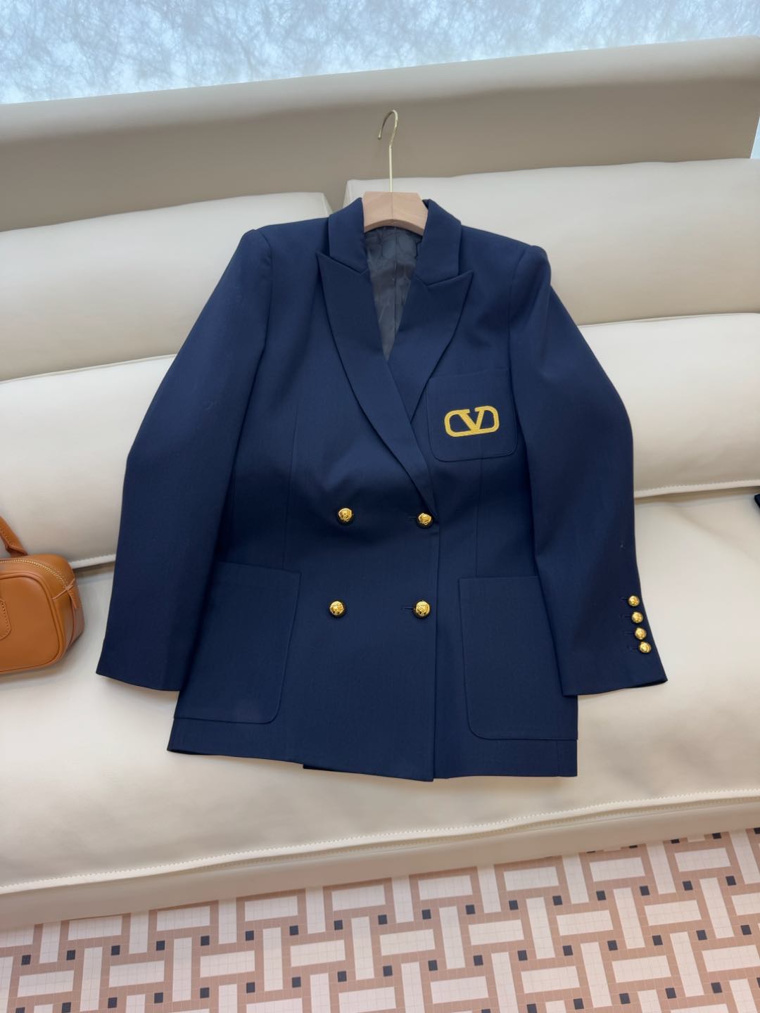 XZ079#新款套装🌾Val 家金线绣花字母 50%羊毛西装外套➕半裙套装 黑色 藏青色 SMLXL