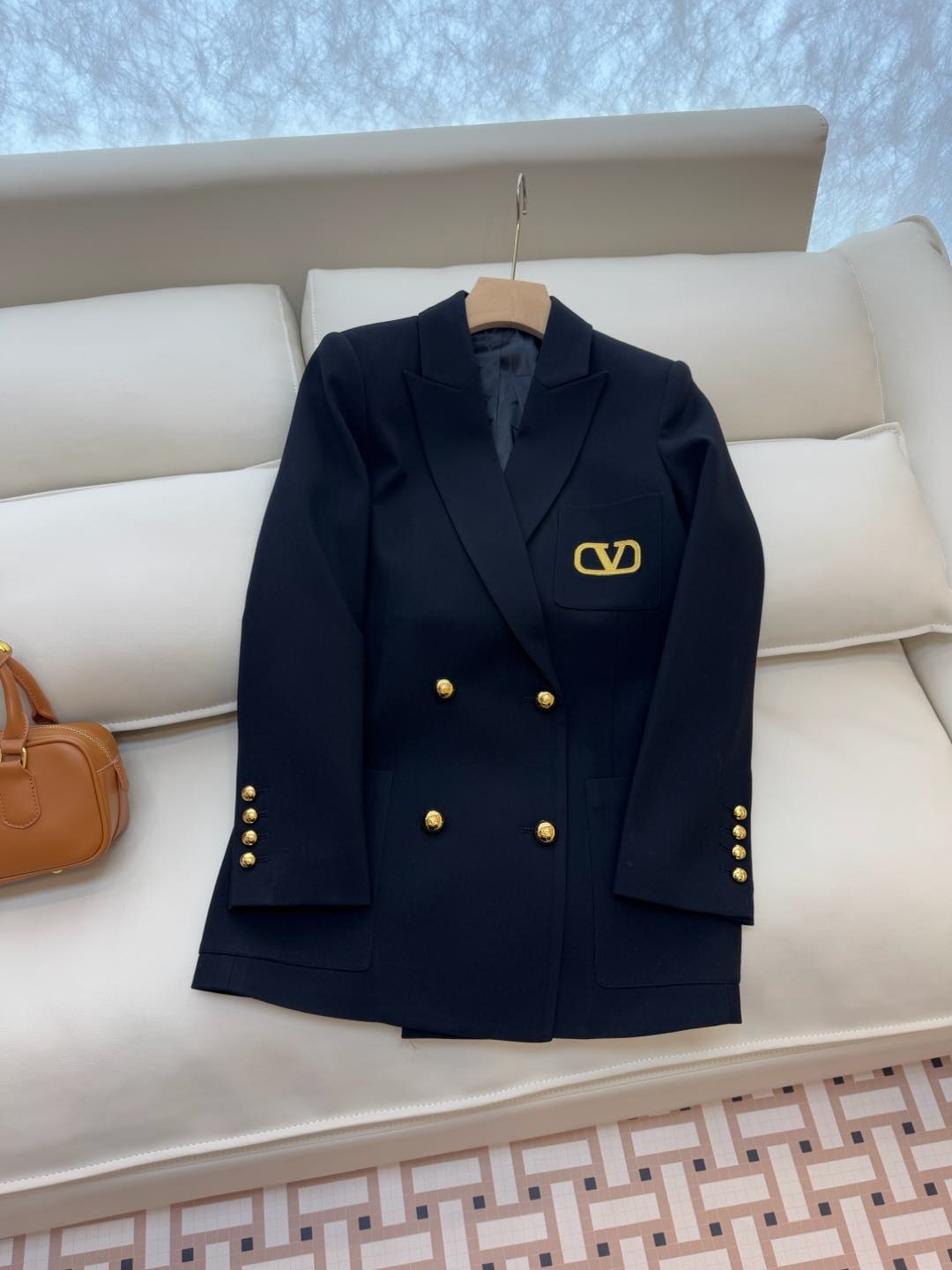 XZ079#新款套装🌾Val 家金线绣花字母 50%羊毛西装外套➕半裙套装 黑色 藏青色 SMLXL