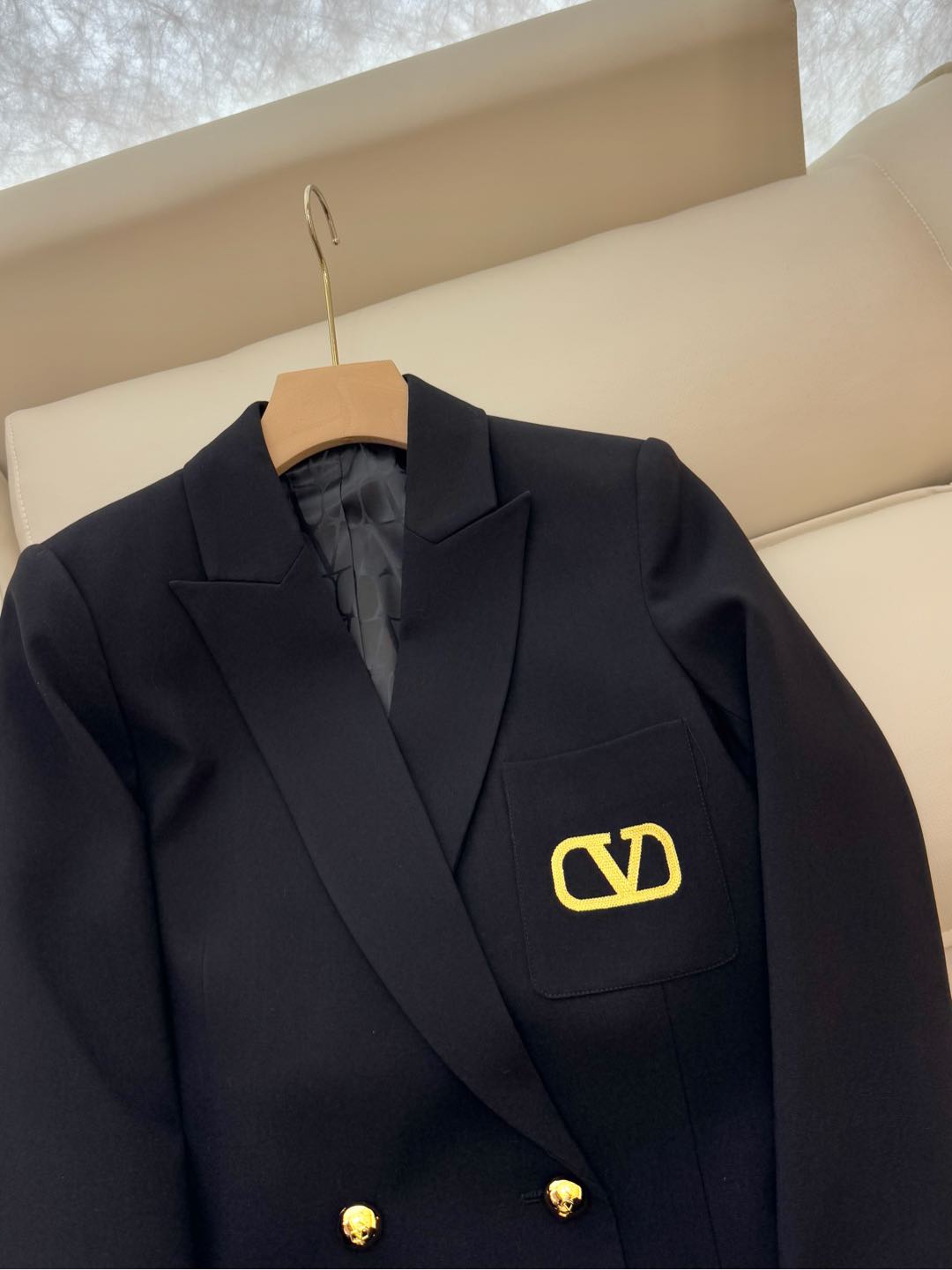 XZ079#新款套装🌾Val 家金线绣花字母 50%羊毛西装外套➕半裙套装 黑色 藏青色 SMLXL