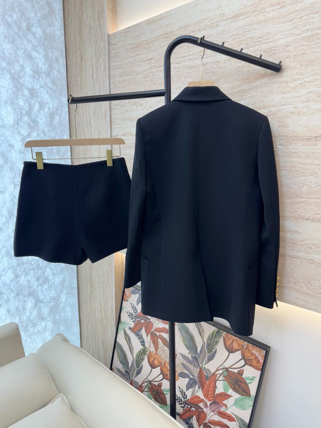 XZ079#新款套装🌾Val 家金线绣花字母 50%羊毛西装外套➕半裙套装 黑色 藏青色 SMLXL