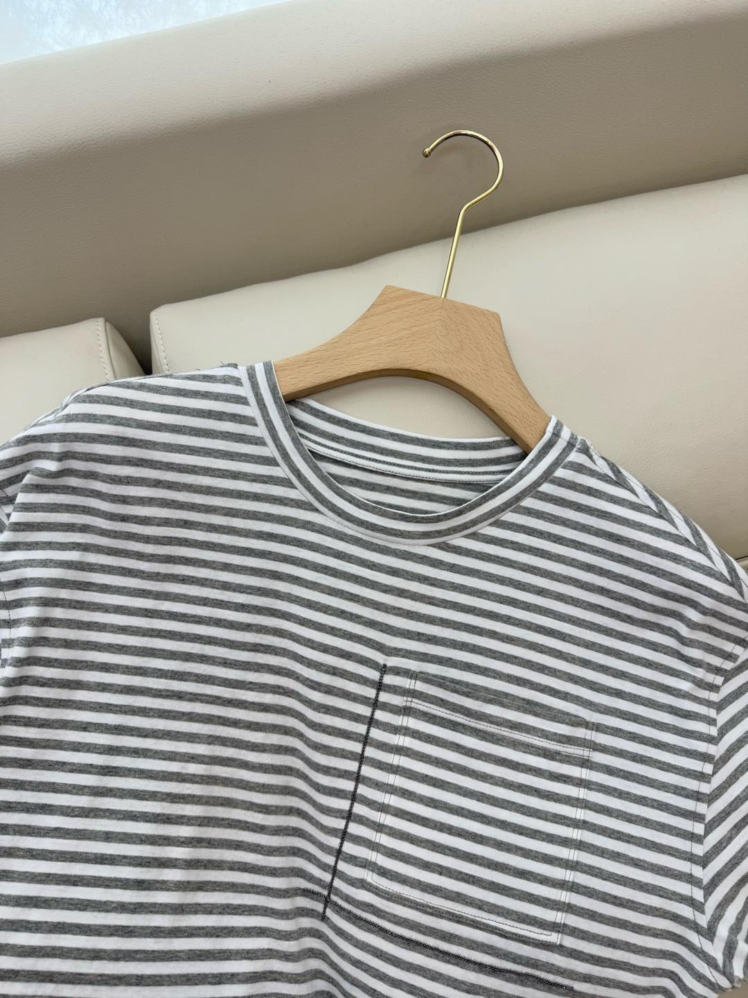 LZ25001#新款T恤💕BC 条纹 针织棉印花 短袖T恤 两色 SML