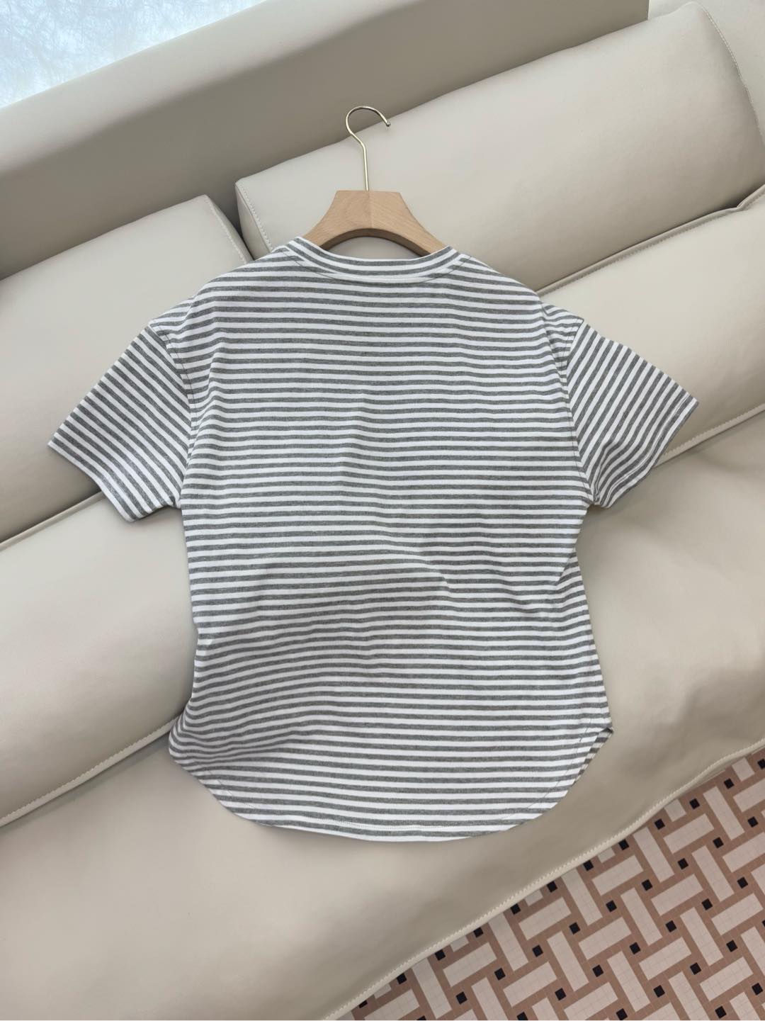 LZ25001#新款T恤💕BC 条纹 针织棉印花 短袖T恤 两色 SML