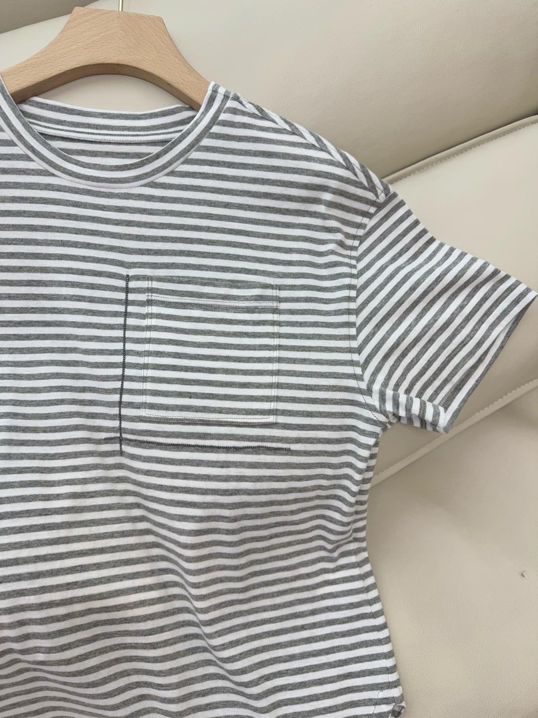 LZ25001#新款T恤💕BC 条纹 针织棉印花 短袖T恤 两色 SML