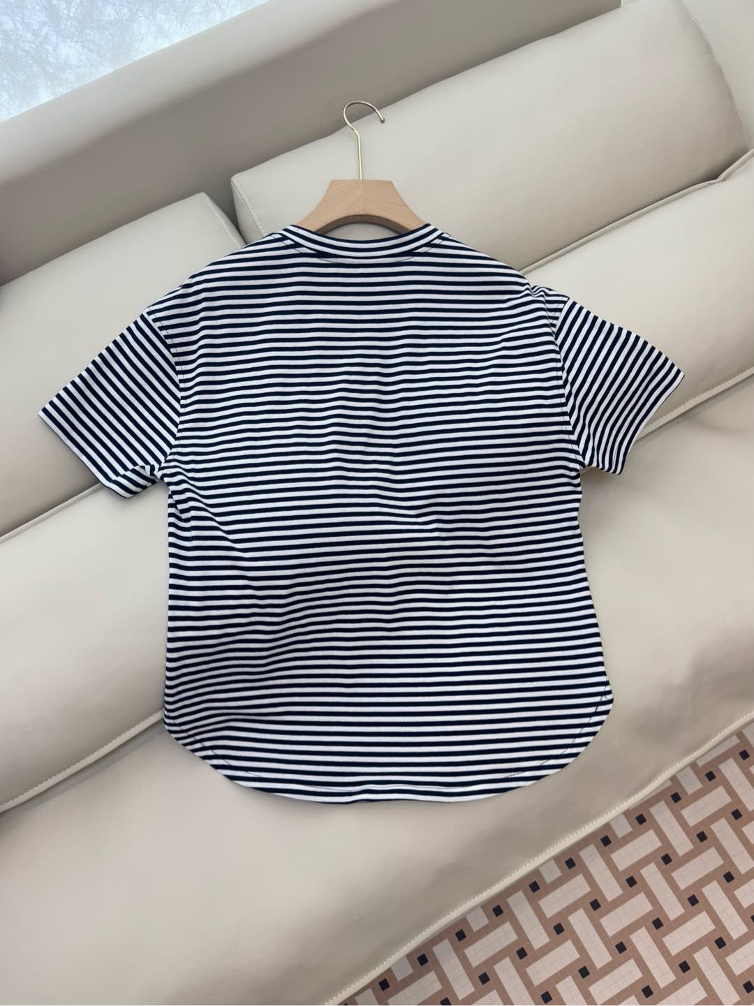 LZ25001#新款T恤💕BC 条纹 针织棉印花 短袖T恤 两色 SML