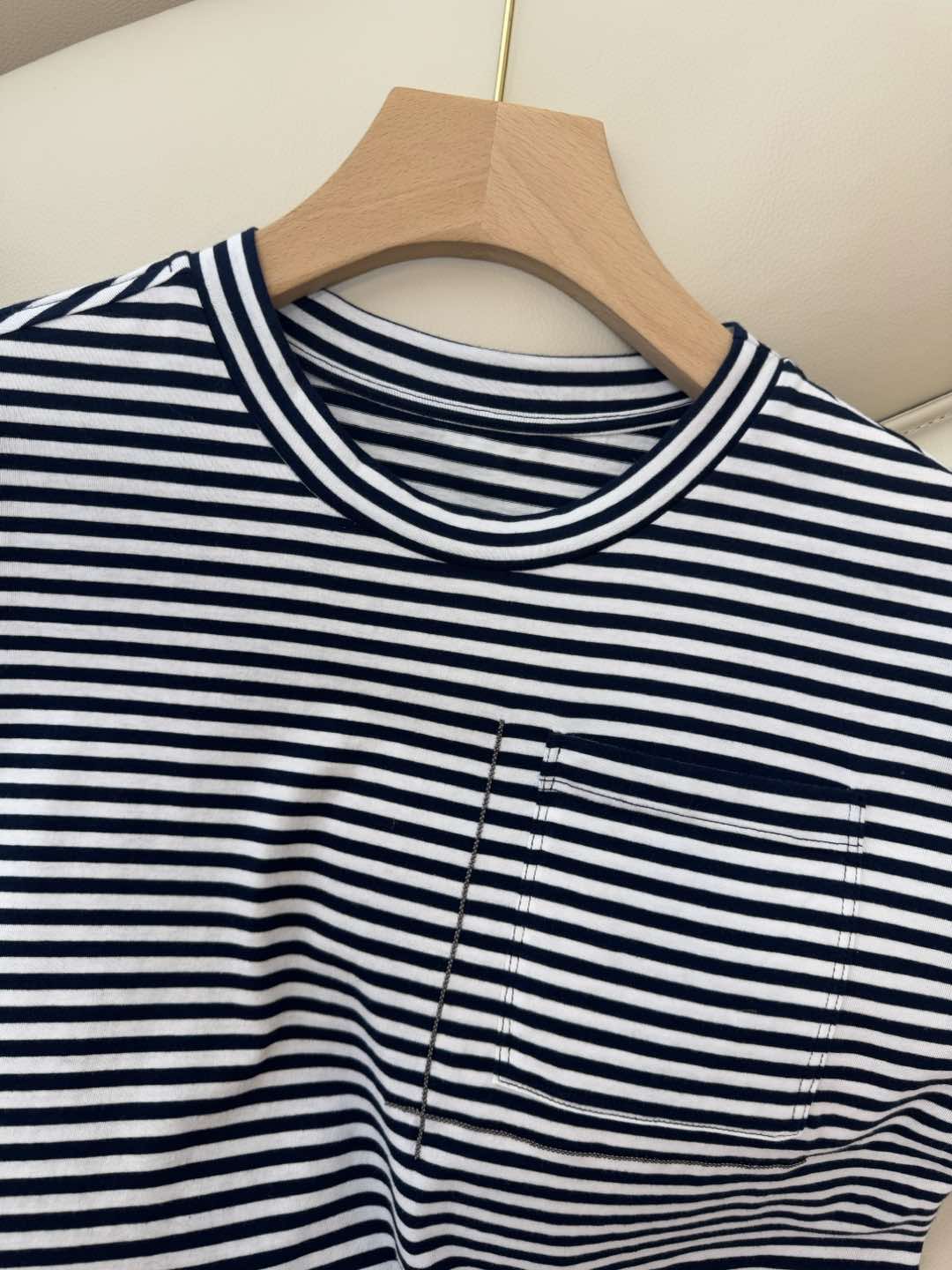 LZ25001#新款T恤💕BC 条纹 针织棉印花 短袖T恤 两色 SML