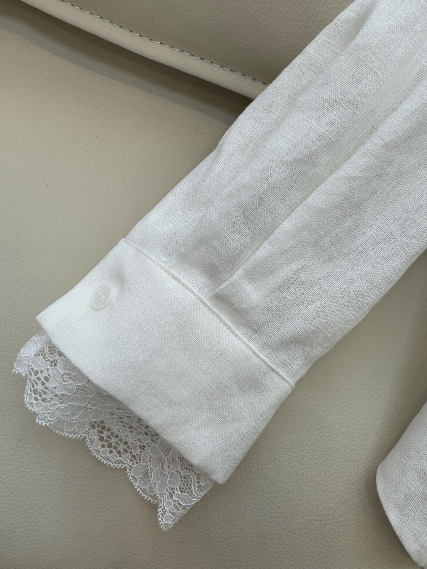 BS659#新款衬衫💕原创设计 100% 亚麻 蕾丝边 长袖衬衫 白色 SMLXL