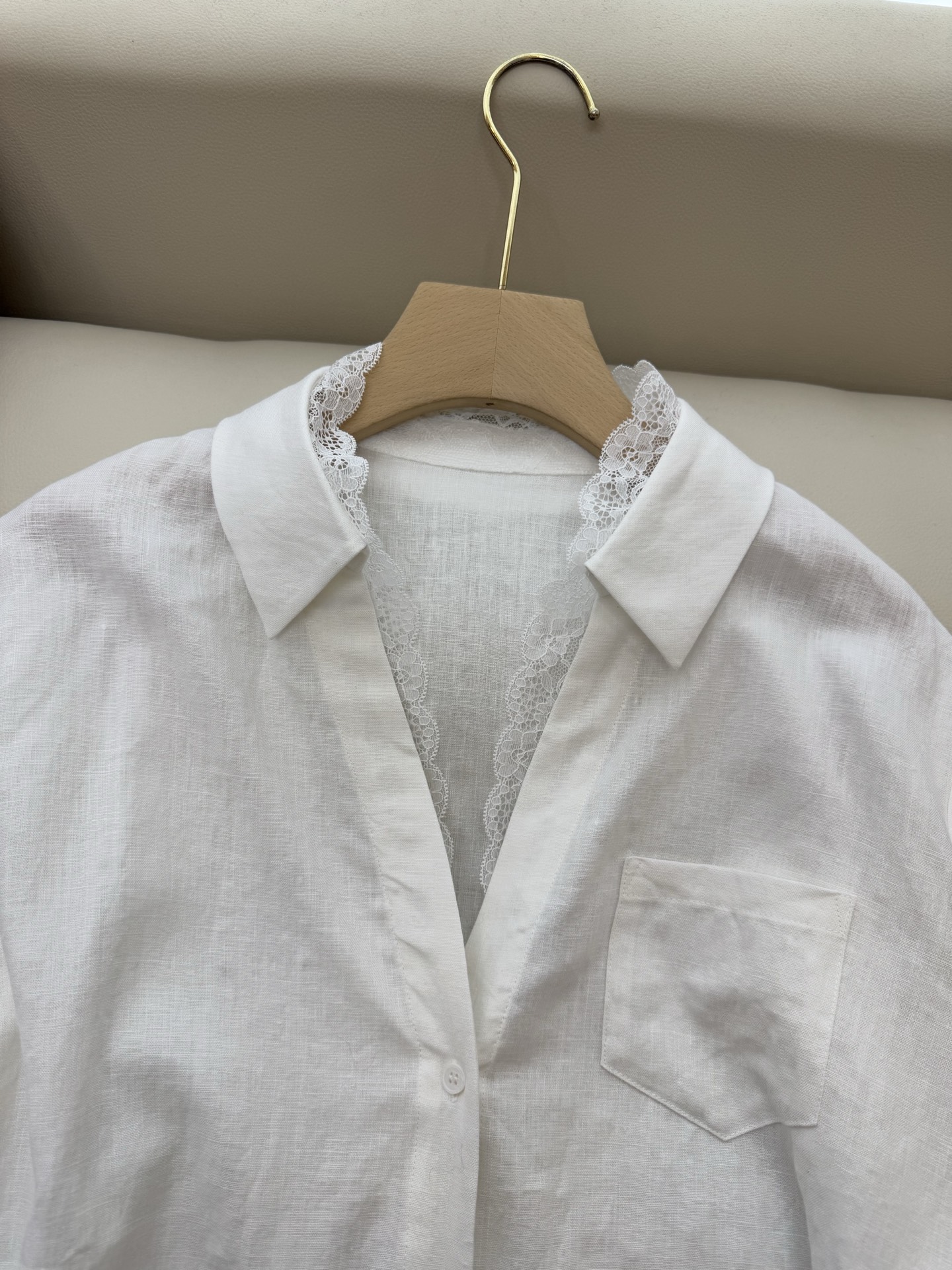 BS659#新款衬衫💕原创设计 100% 亚麻 蕾丝边 长袖衬衫 白色 SMLXL