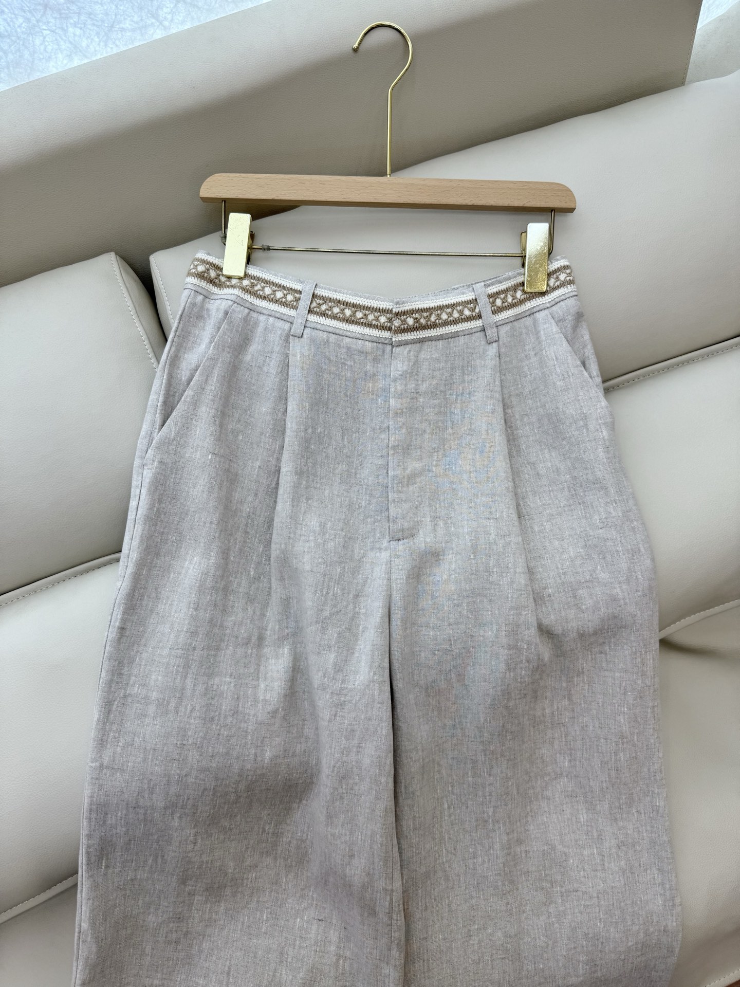 BE002#新款裤子。
Zimm 度假风 100% 亚麻 阔腿长裤 本麻色 白色 SMLXL