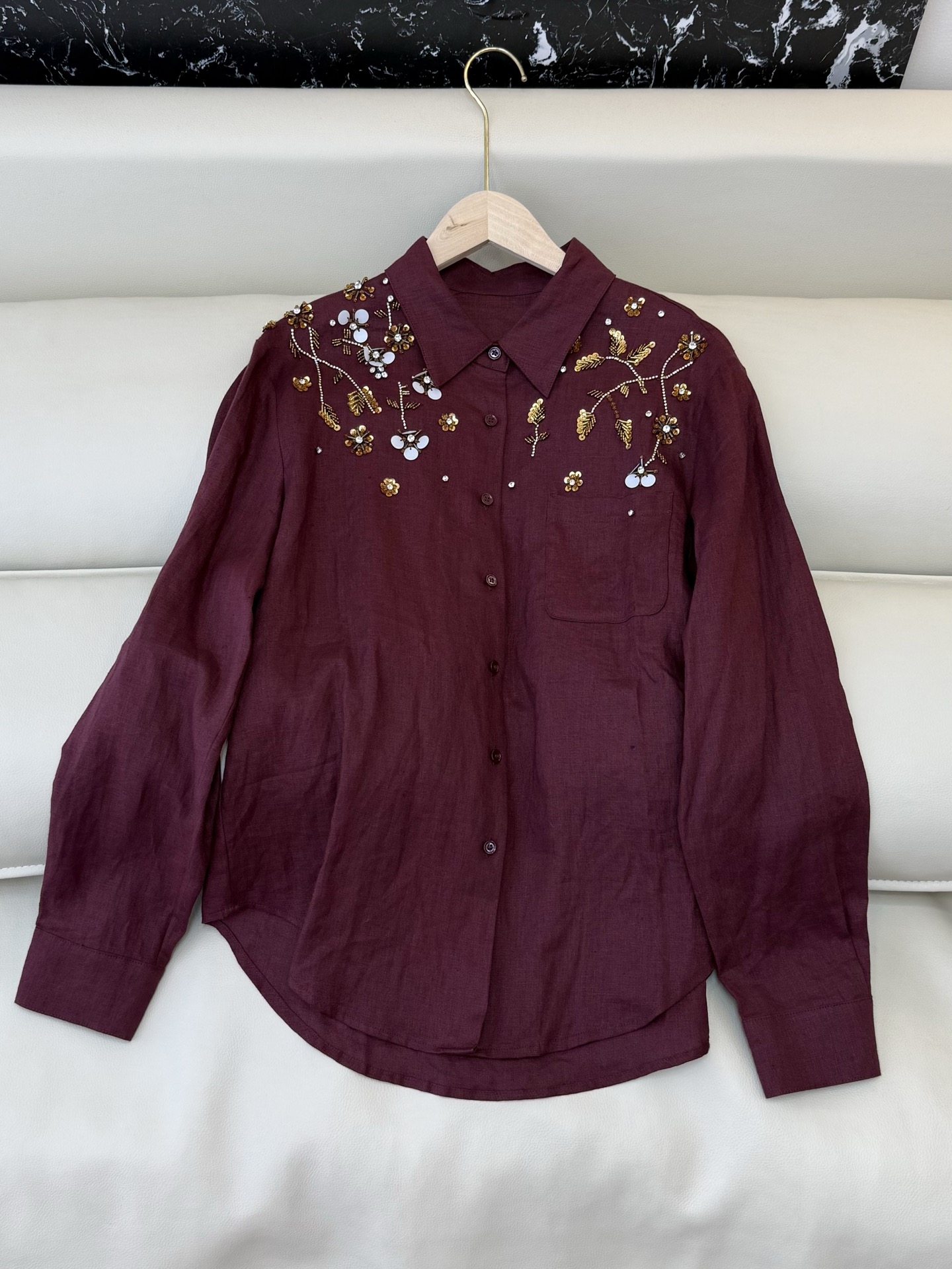 NO:734625,YM082# Factory Special Heavy Embroidery Linen Long Sleeve Shirt Maroon Caramel Navy SMLXL,,shirts,19860909YM082#工厂特 重工刺绣花 亚麻长袖衬衫 枣红色 焦糖色 藏青色 SMLXL,,shirts,,Women's clothing