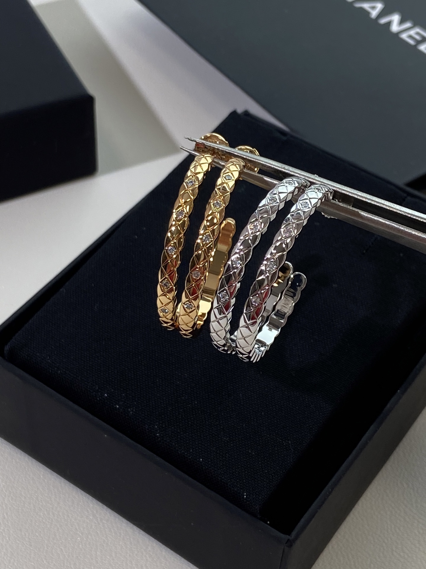 Elegant Coco Crush Earrings, Quilted Design with Sparkling Diamond Accents 2 i1748778670407 5306 0 2
