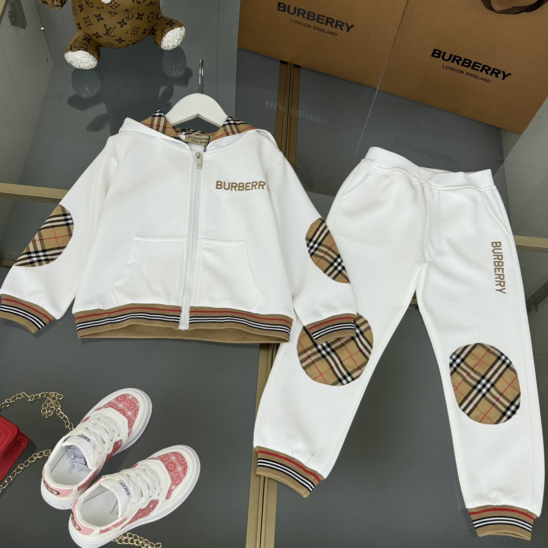 Burberry Odzież Odzież dziecięca Czarny Biały Łączenie Dzieci Dziewczyna Unisex Bawełna Góra z kapturem