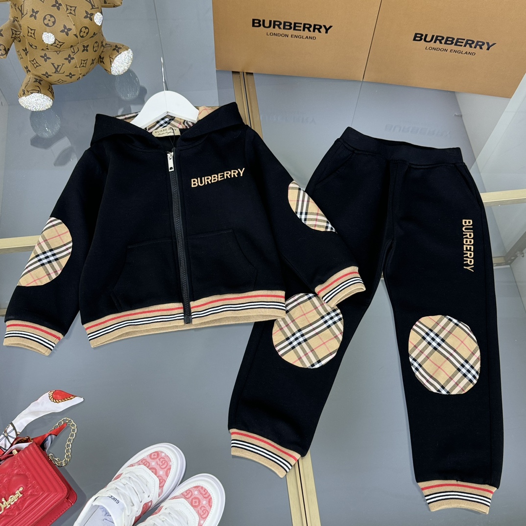 Burberry Odzież Odzież dziecięca Czarny Biały Łączenie Dzieci Dziewczyna Unisex Bawełna Góra z kapturem