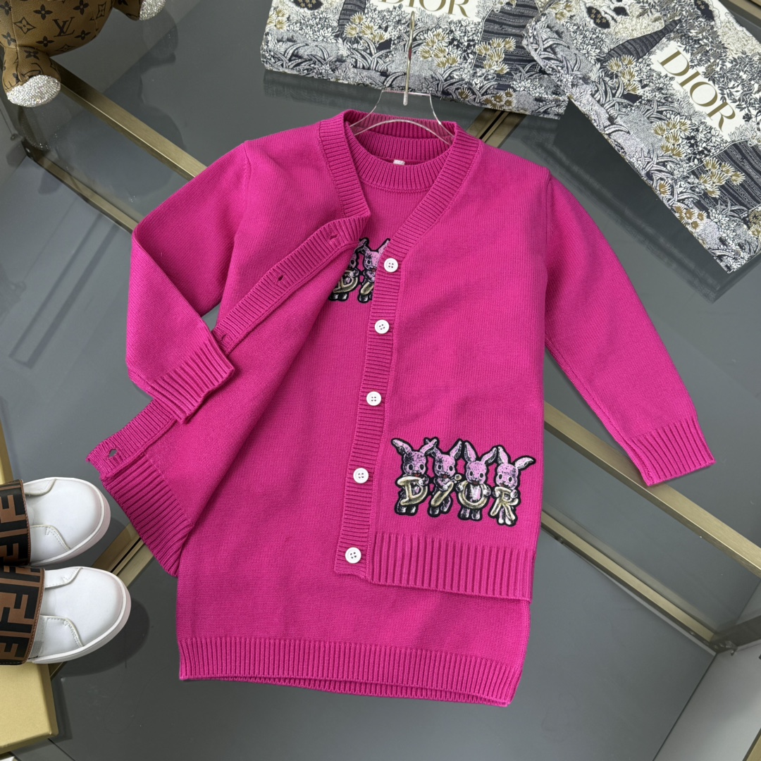 Dior Cardigans Robes Vêtements Pour Enfants Broderie de fleurs Les enfants Fille Coton Tricot Manches longues