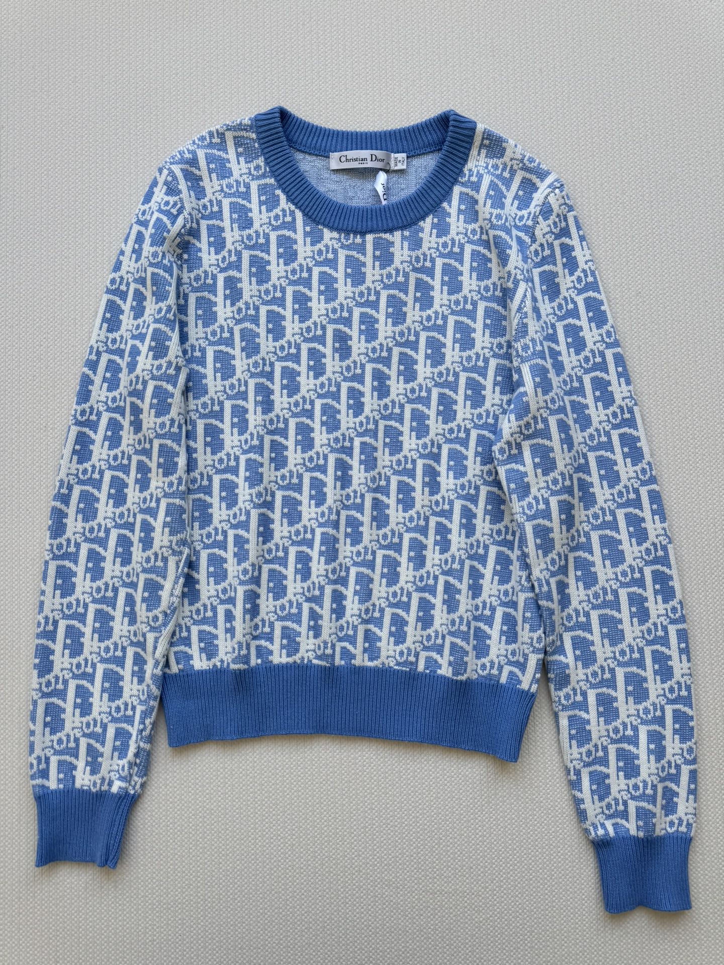 Dior Women's Blue Knit Sweater with Logo Print - Soft and Comfortable 4 i1756613219 2176 0