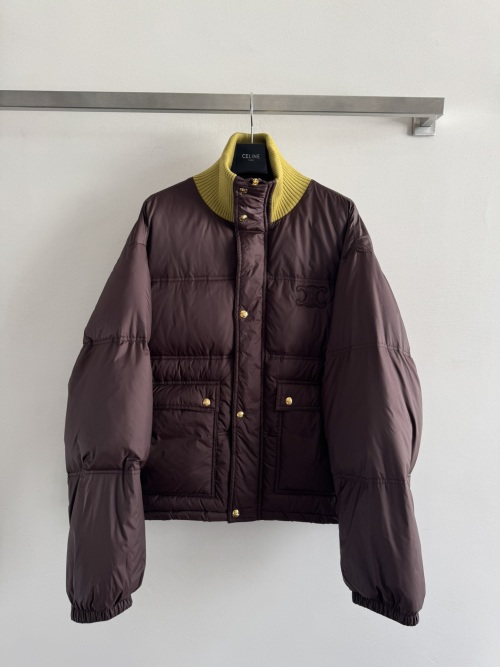 Celine 25FW Color Block Knitted Collar Down Jacket - Luxurious & Warm 1 Celine 25FW Color Block Knitted Collar Down Jacket - Luxurious & Warm