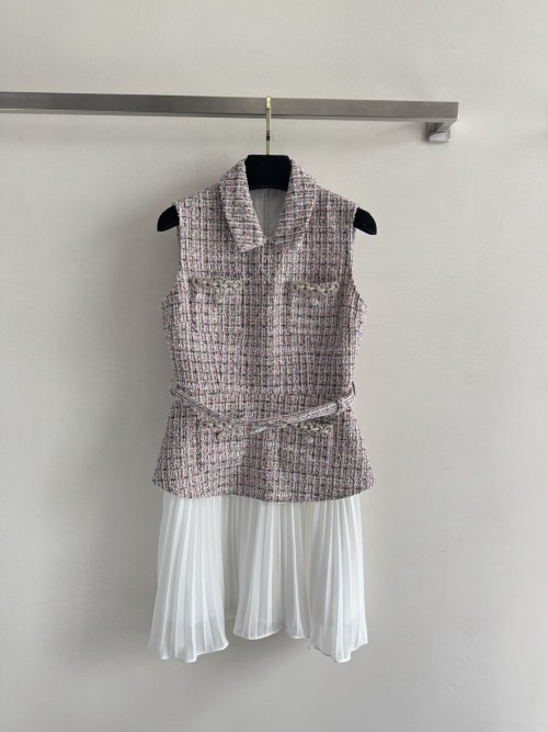 Chanel Inspired Tweed Vest Dress with Crystal Embellishments and Pleated Skirt 1 Chanel Inspired Tweed Vest Dress with Crystal Embellishments and Pleated Skirt