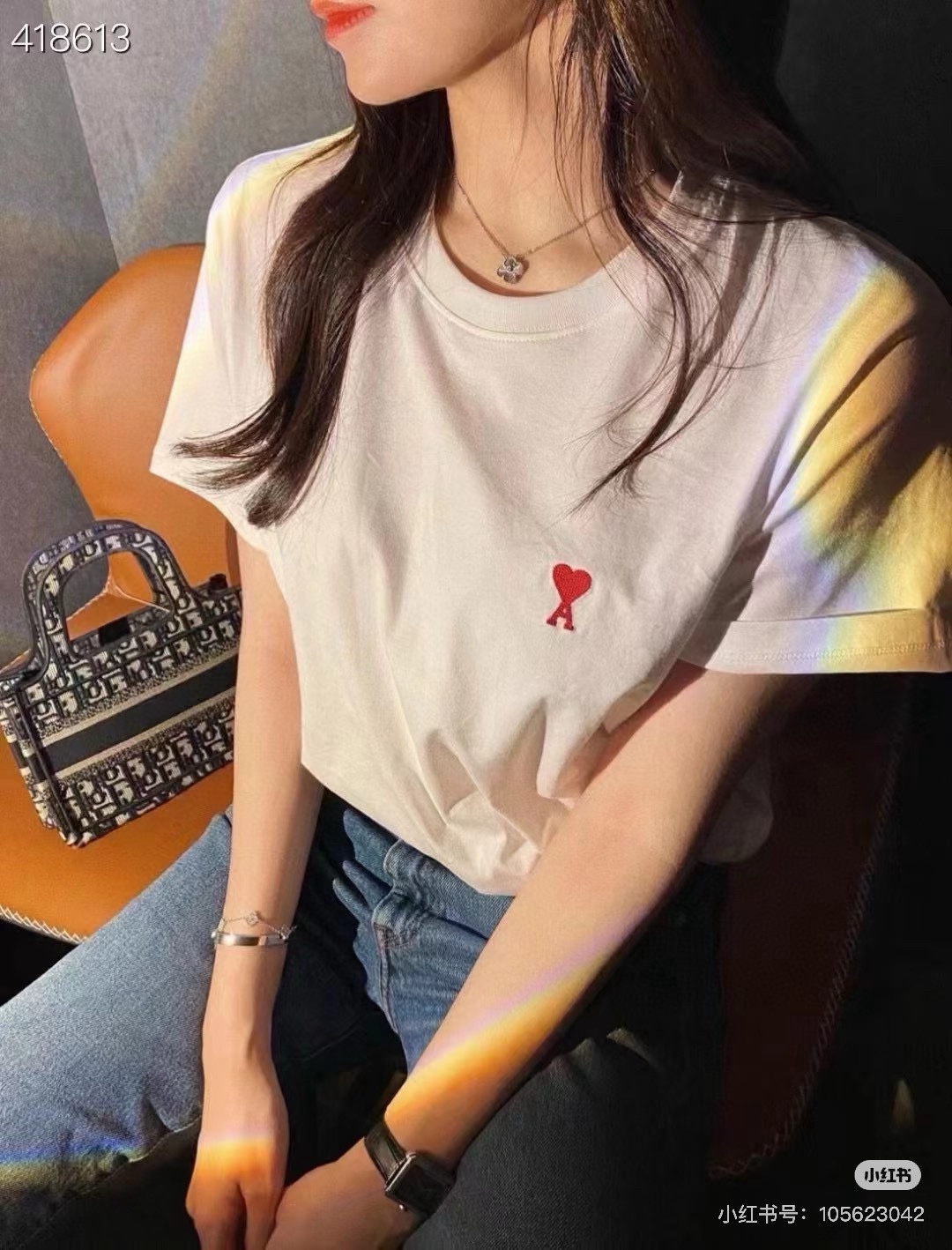 아미 하트 자수 린넨 반팔 티셔츠 137732 썸네일 이미지