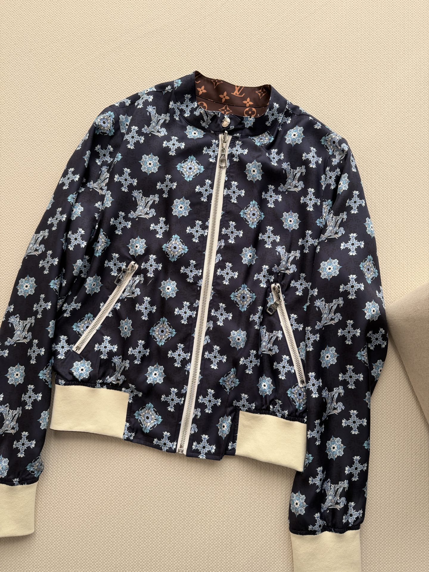 LV  Monogram Silk Reversible Bomber Jacket