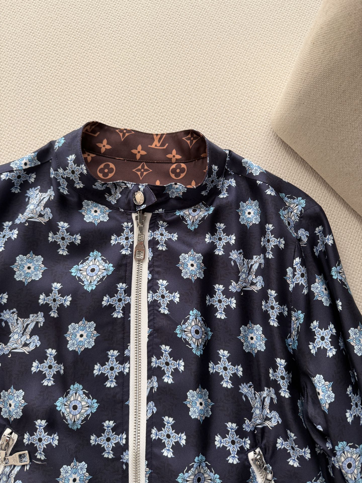 LV  Monogram Silk Reversible Bomber Jacket