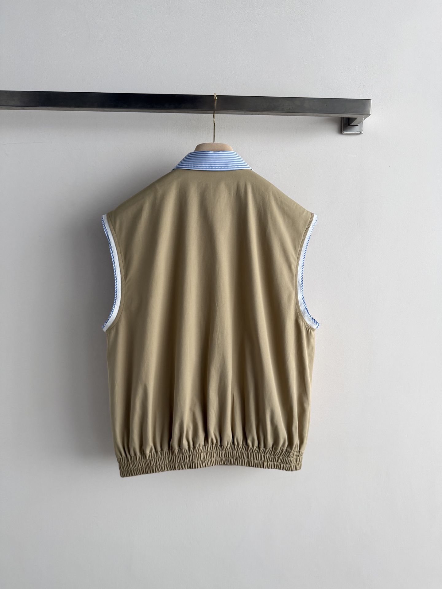 Miu Miu Khaki Spliced Stripe Collar Zip Vest