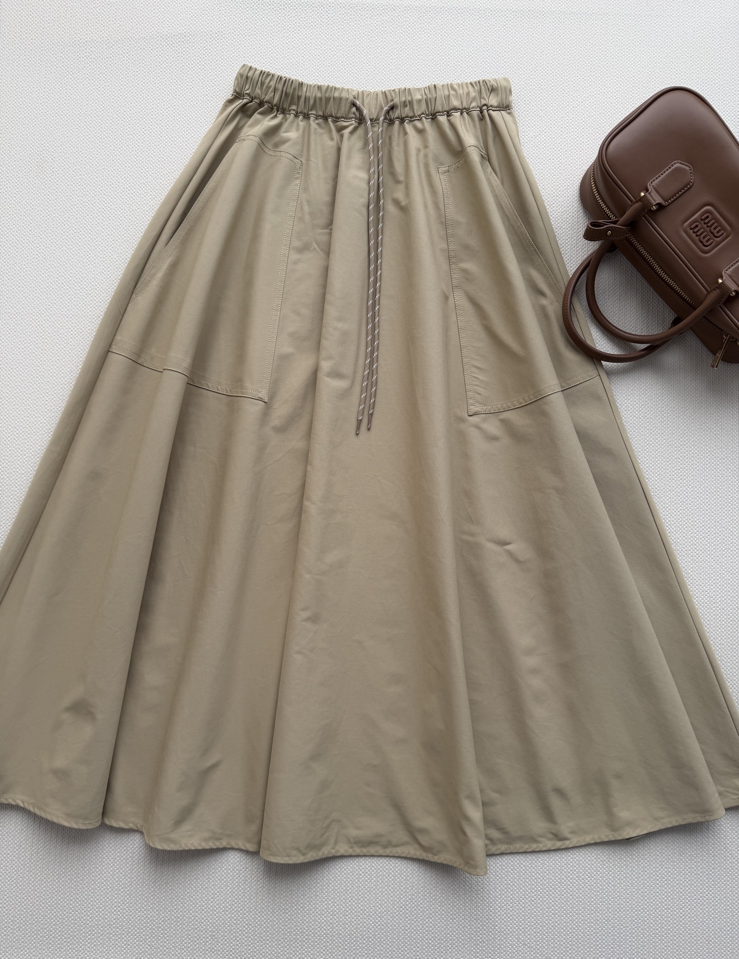 Miu Miu Khaki Drawstring Cargo A-Line Skirt
