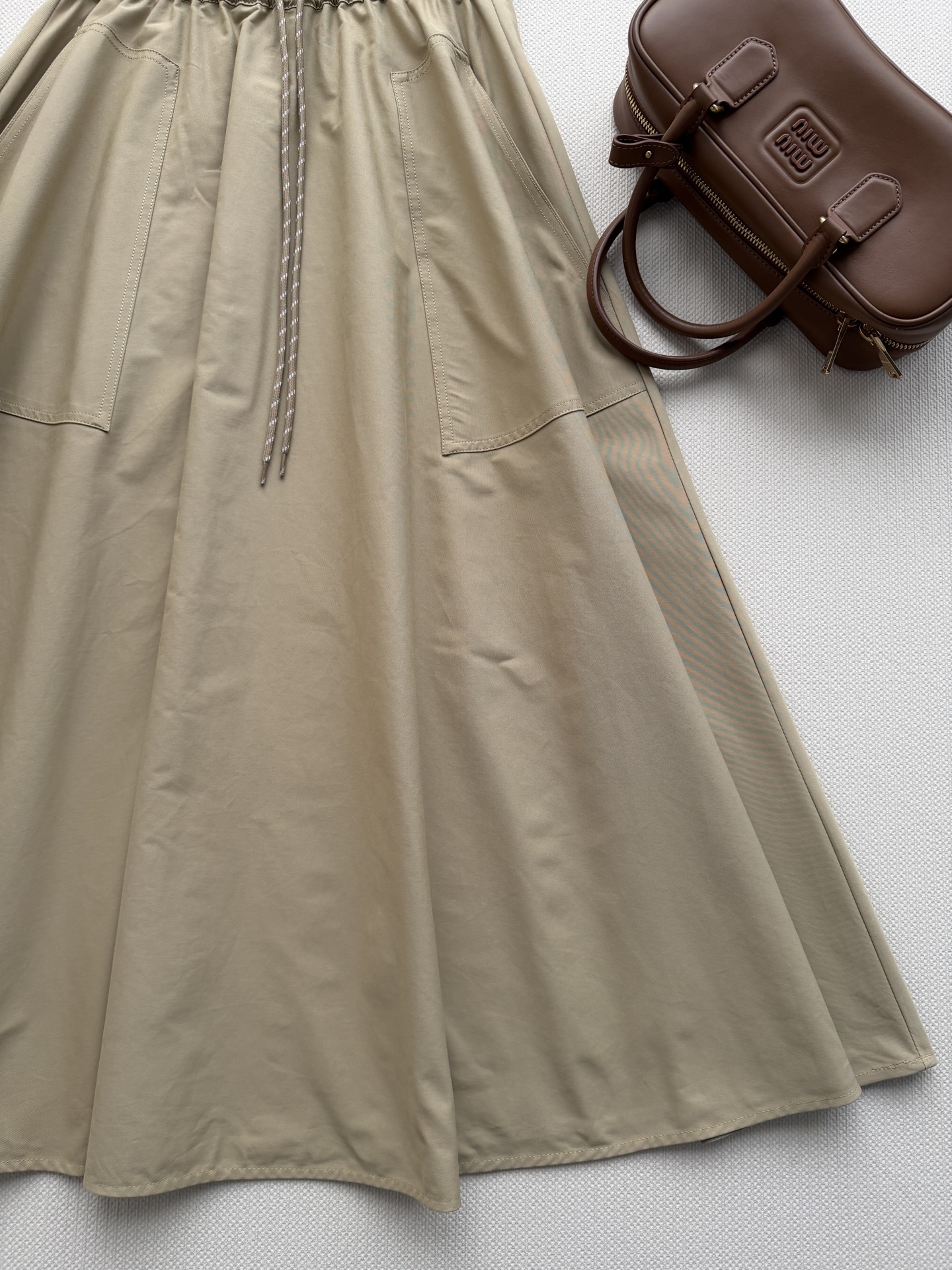 Miu Miu Khaki Drawstring Cargo A-Line Skirt

