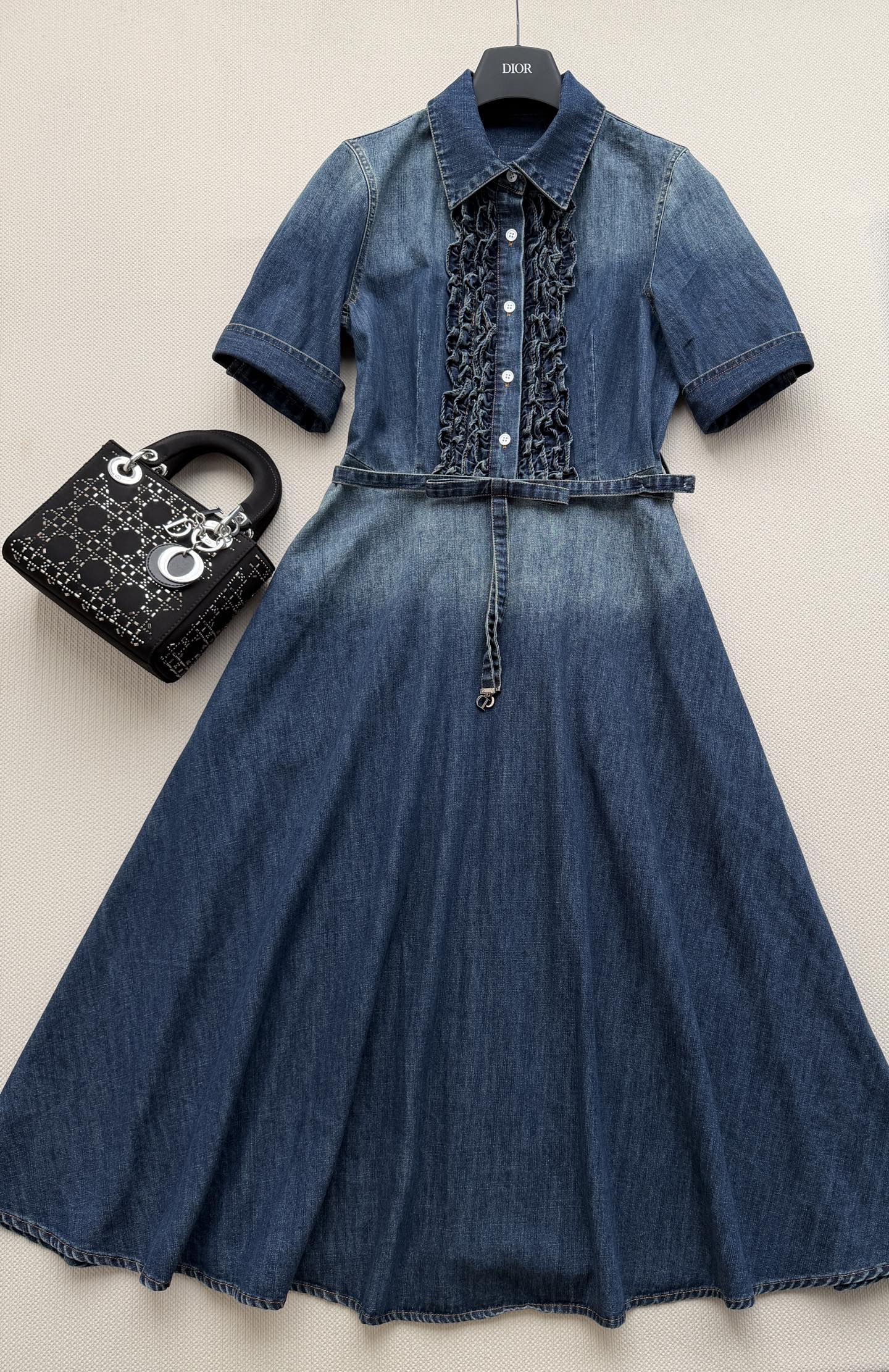 Dior Ruffle Gradient Denim Shirt Dress