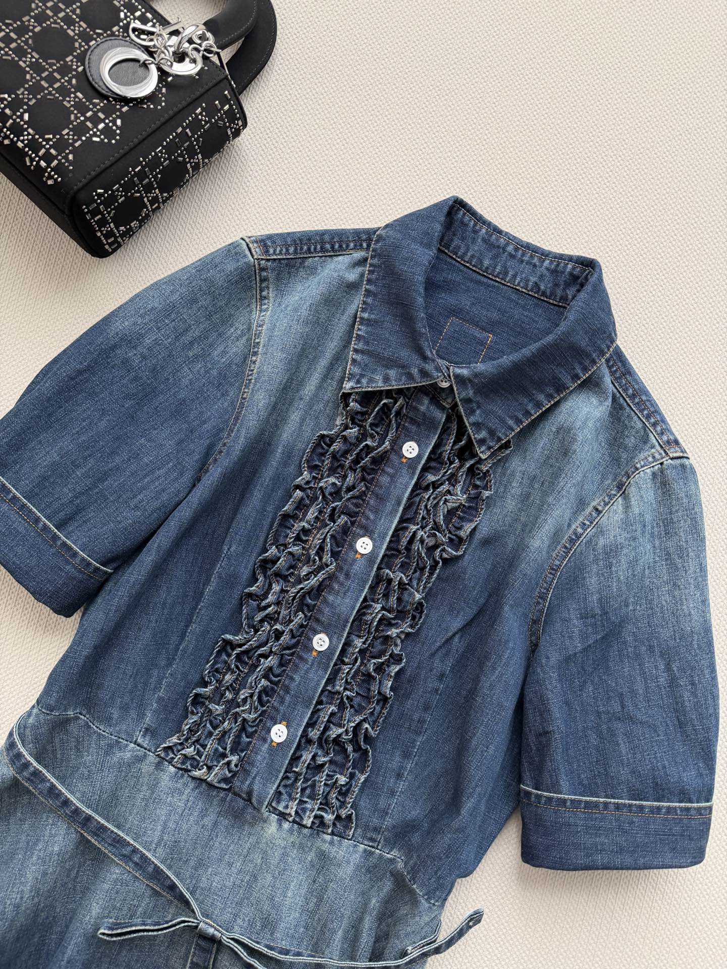 Dior Ruffle Gradient Denim Shirt Dress