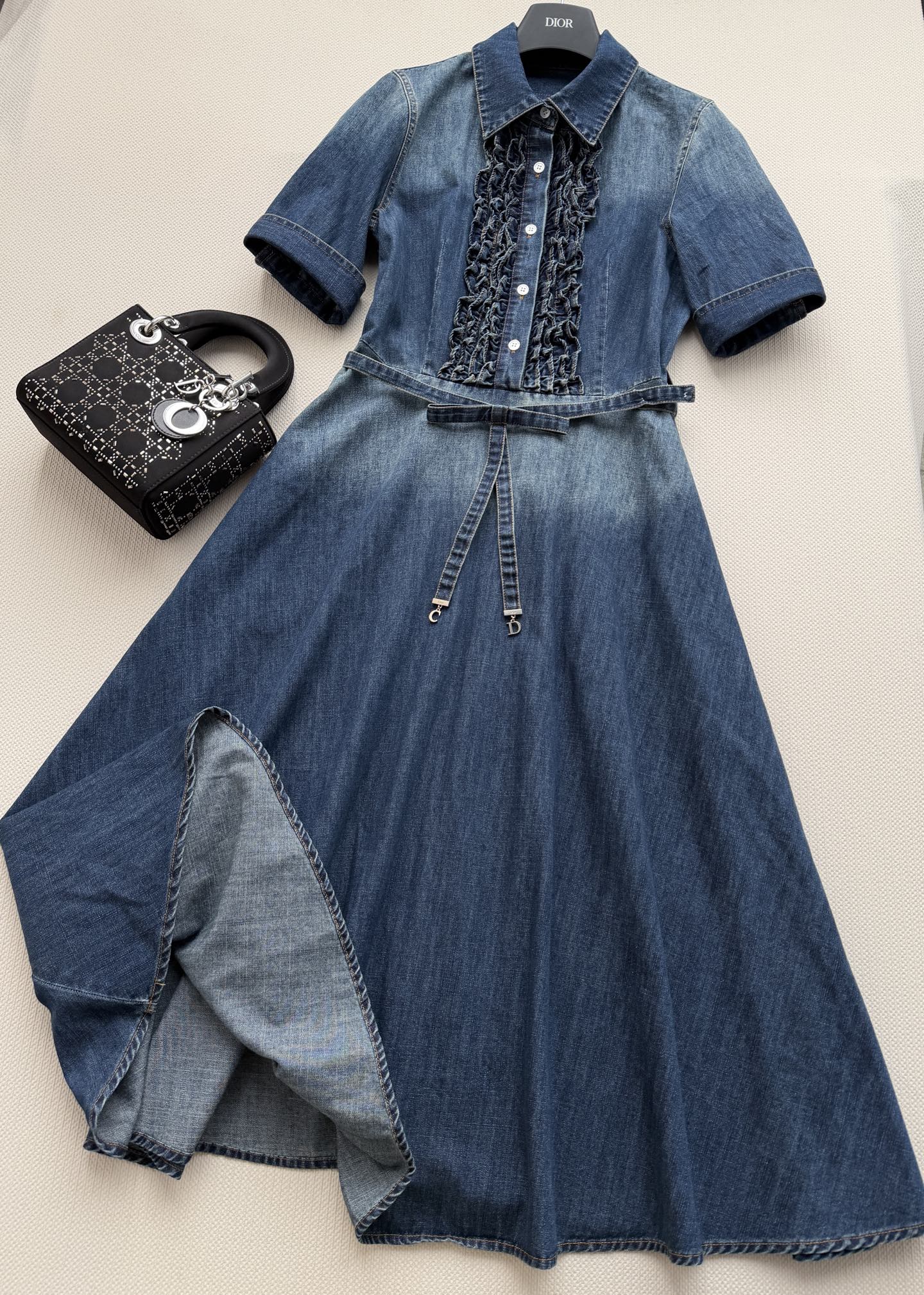 Dior Ruffle Gradient Denim Shirt Dress