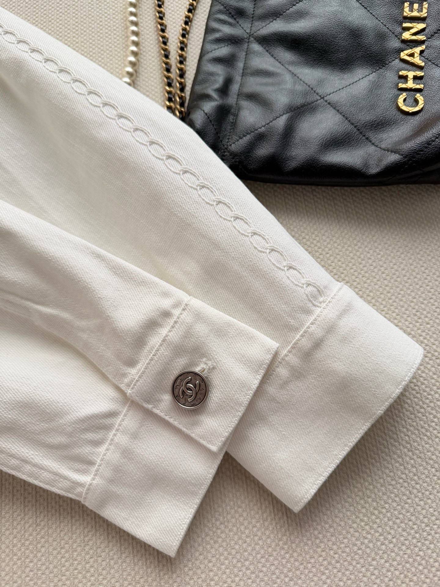 Chanel White Chain Embroidery Short Zipper Jacket
